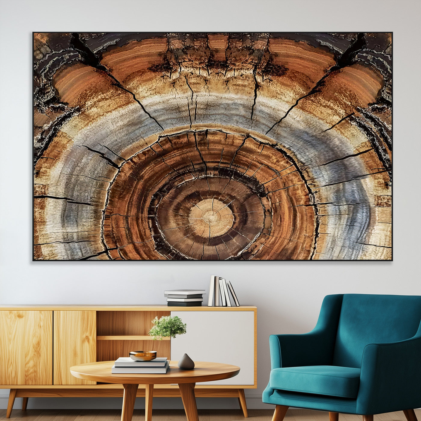 SEG-FC-51X34_Oversize - Tree Rings Wall Art Canvas Print, Framed Wood Texture Art Picture Print, Rustic Pattern Perfect Rustic Organic Decor Artwork
