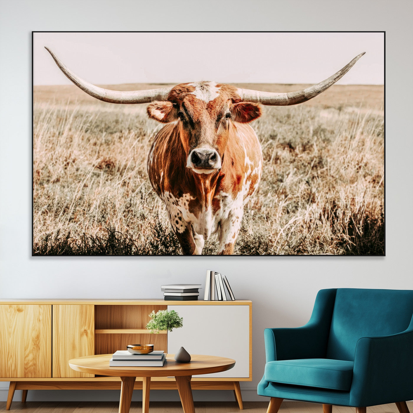 SEG-FC-51X34_Oversize - Wall Art Canvas Print Majestic Longhorn Graceful Strength in Every Curve Bold Spirit of the Wild