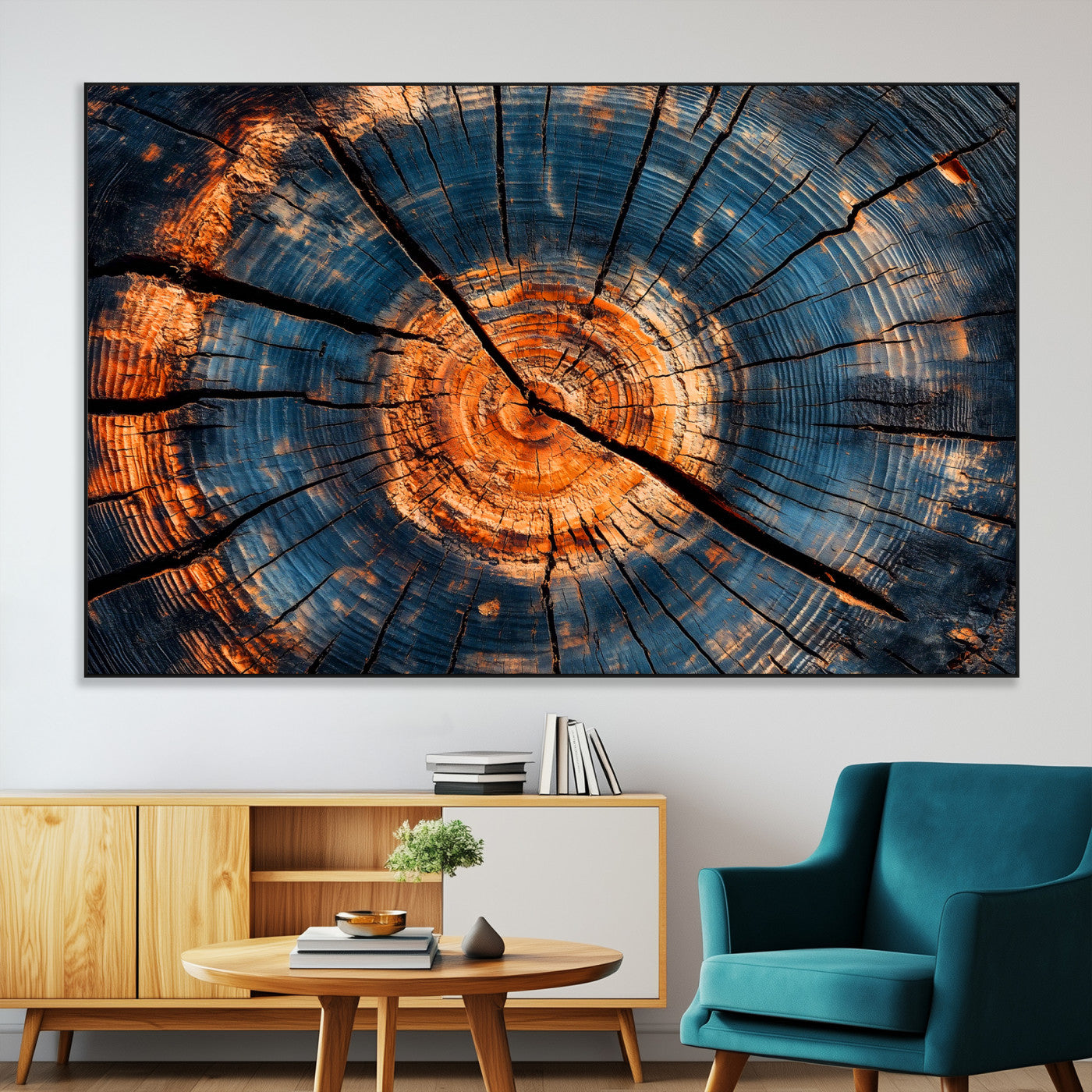 SEG-FC-51X34_Oversize - Burnt Wood Wall Art Canvas Print, Framed Aged Timber Art Picture Print, Rustic Tree Slice Perfect Rustic Decor Artwork