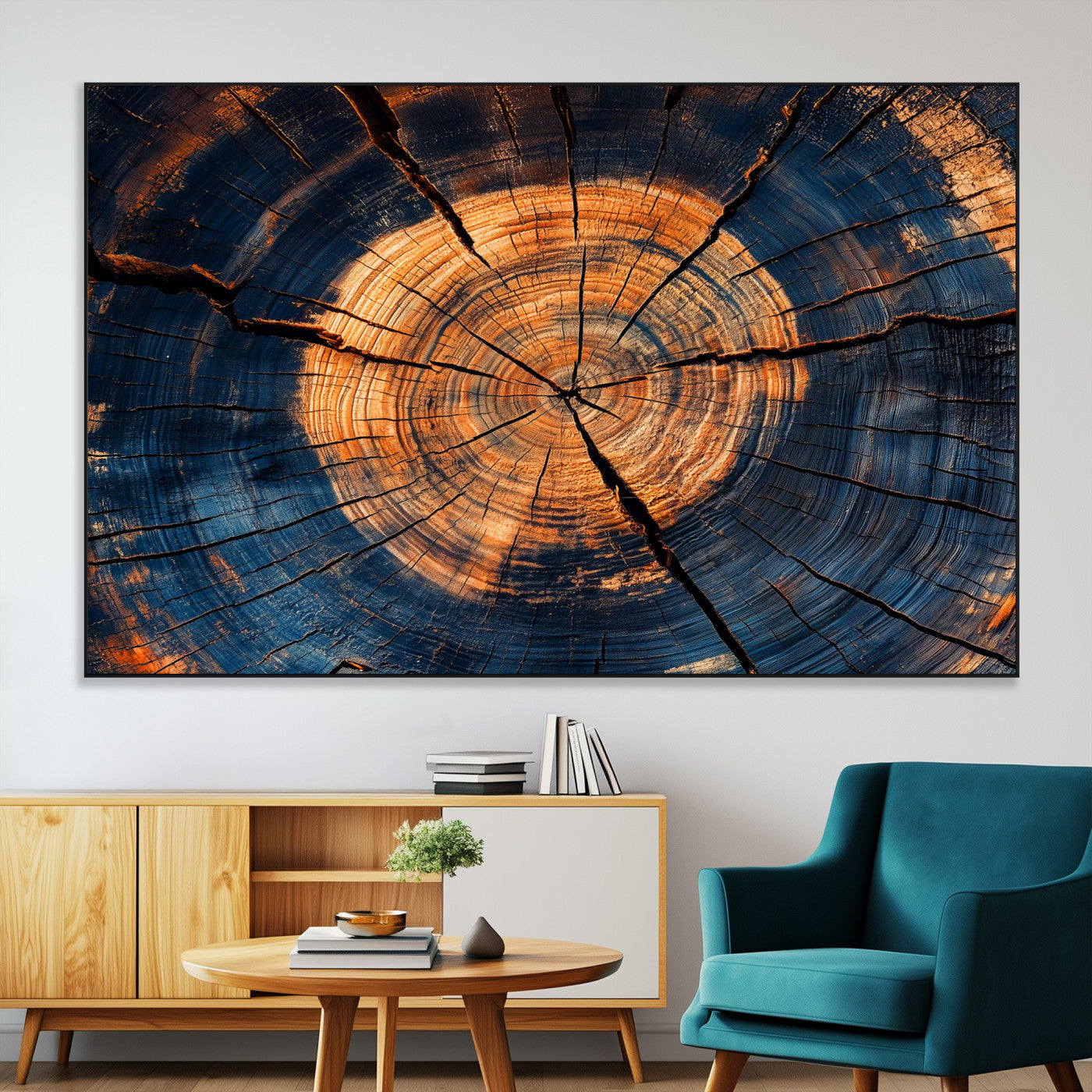 SEG-FC-51X34_Oversize - Burnt Wood Wall Art Canvas Print, Framed Aged Timber Art Picture Print, Rustic Tree Slice Perfect Rustic Decor Artwork