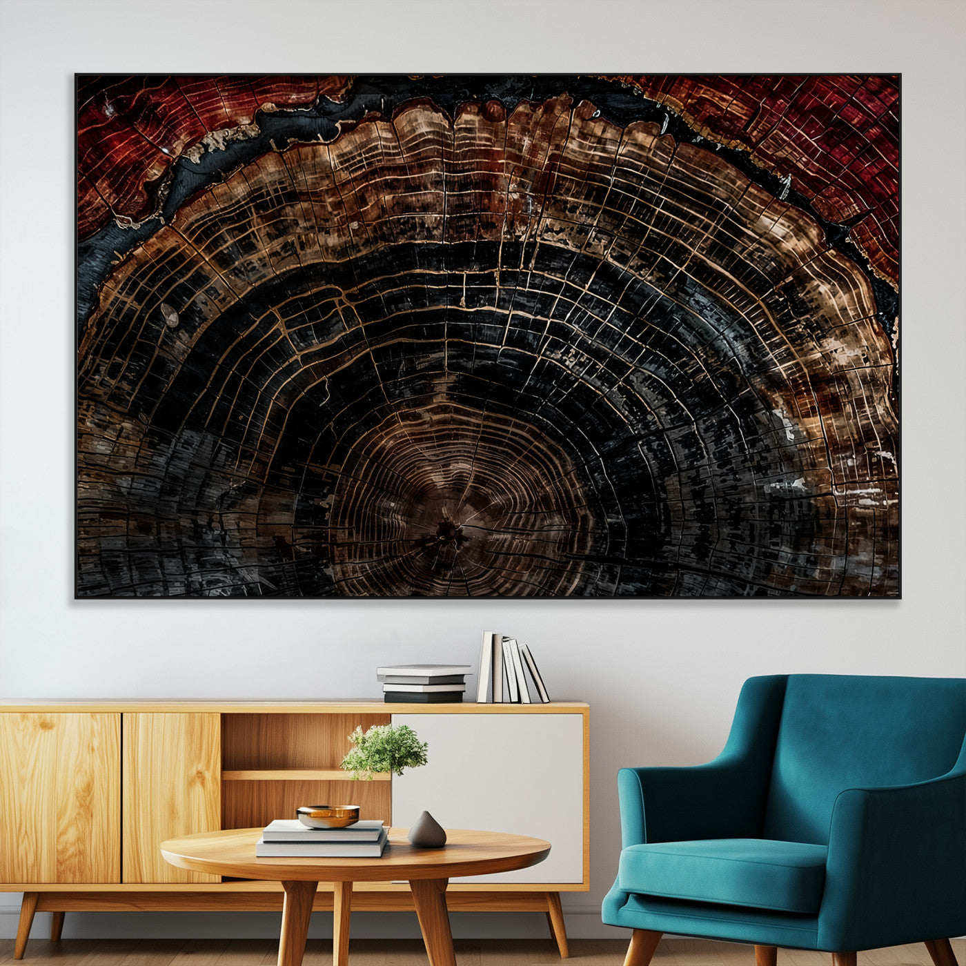 SEG-FC-51X34_Oversize - Dark Wood Ring Wall Art Canvas Print, Framed Abstract Wood Tree Art Picture Print, Rustic Tree Slice Perfect Rustic Decor Artwork