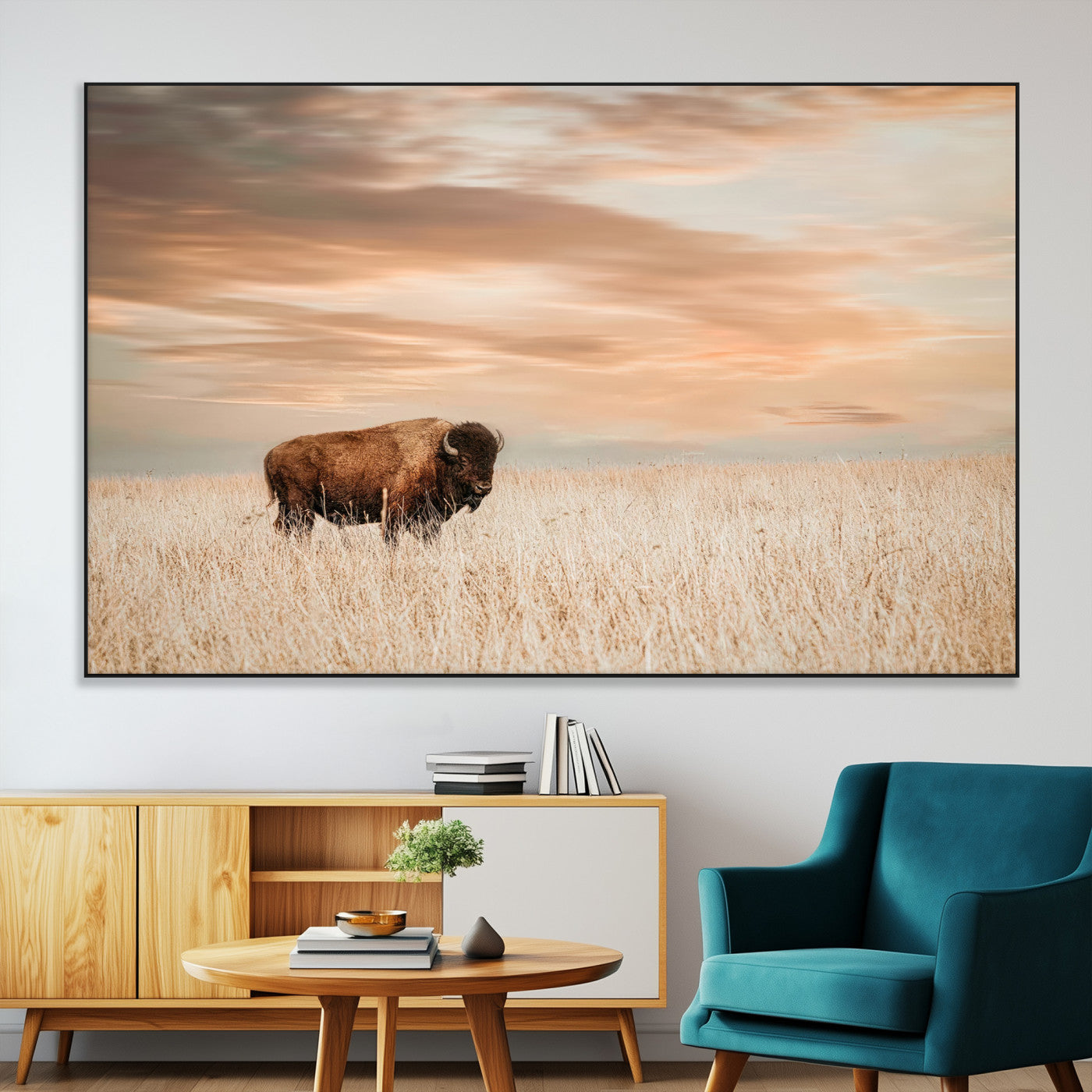 SEG-FC-51X34_Oversize - Bison Wall Art Canvas Print, Framed Buffalo Art Picture Print, Western Prairie Perfect Rustic Decor Artwork