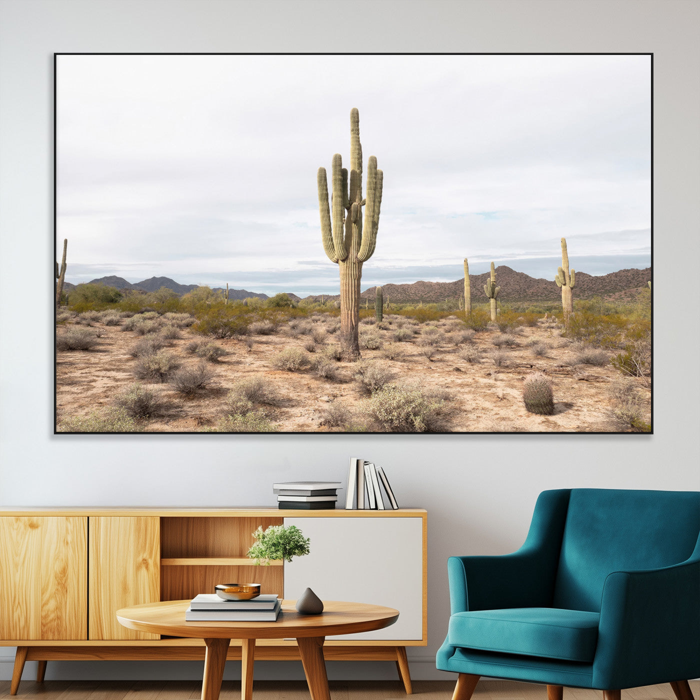 SEG-FC-51X34_Oversize - Saguaro Cactus Wall Art Canvas Print, Framed Desert Cactus Art Picture Print, Earthy Desert Perfect Southwestern Boho Decor Artwork