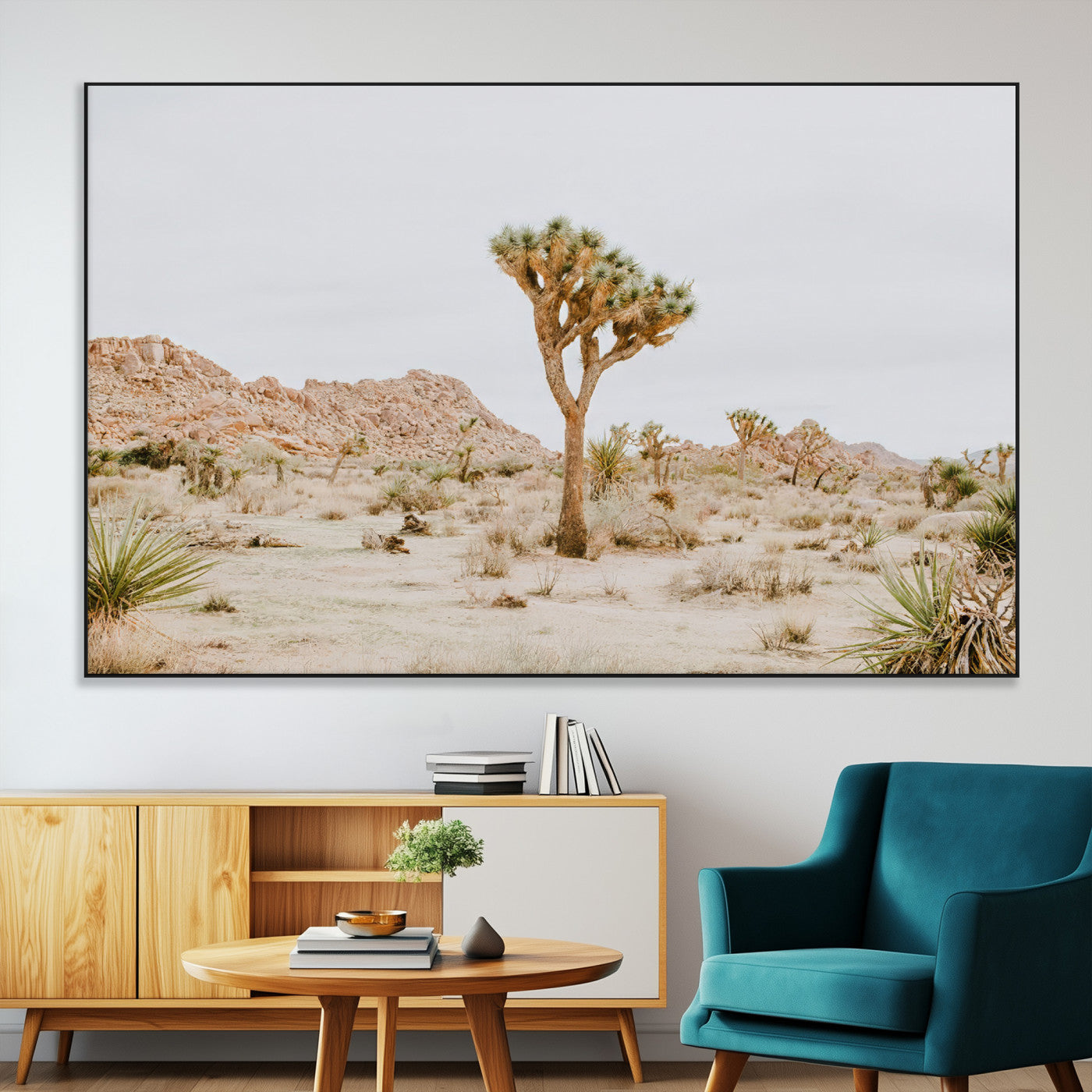 SEG-FC-51X34_Oversize - Joshua Tree Wall Art Canvas Print, Framed Neutral Desert Art Picture Print, Earthy Landscape Perfect Neutral Boho Decor Artwork
