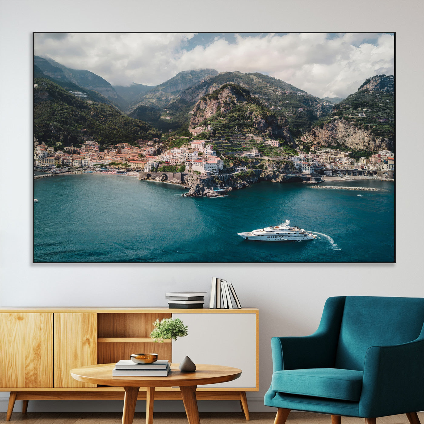 SEG-FC-51X34_Oversize - Amalfi Coast Wall Art Canvas Print, Framed Italy Travel Art Picture Print, Mediterranean Landscape Perfect Mediterranean Coastal Decor Artwork