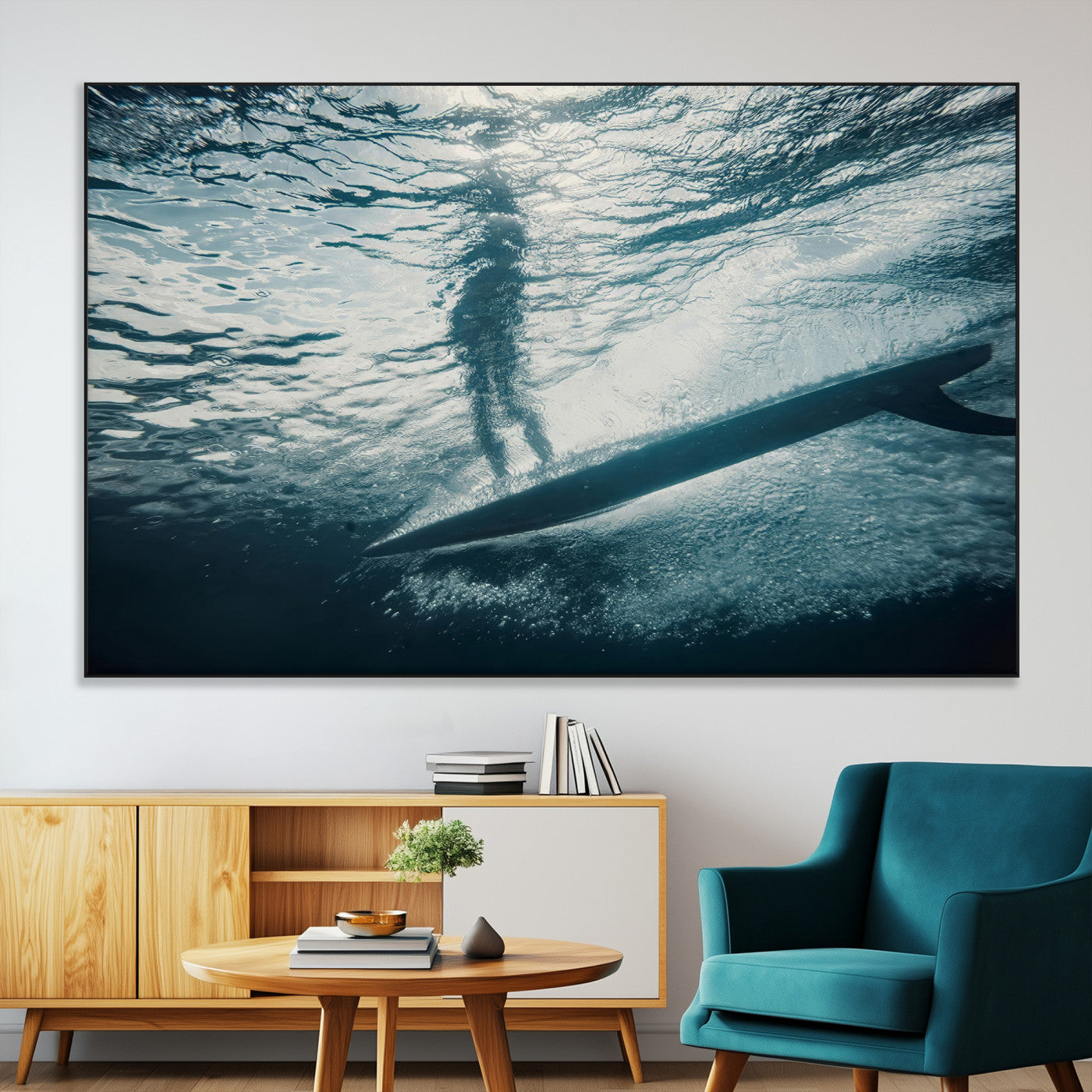 SEG-FC-51X34_Oversize - Submerged Surf Wall Art Canvas Print, Framed Underwater Perspective Art Picture Print, Ocean Surf Perfect Coastal Adventure Decor Artwork
