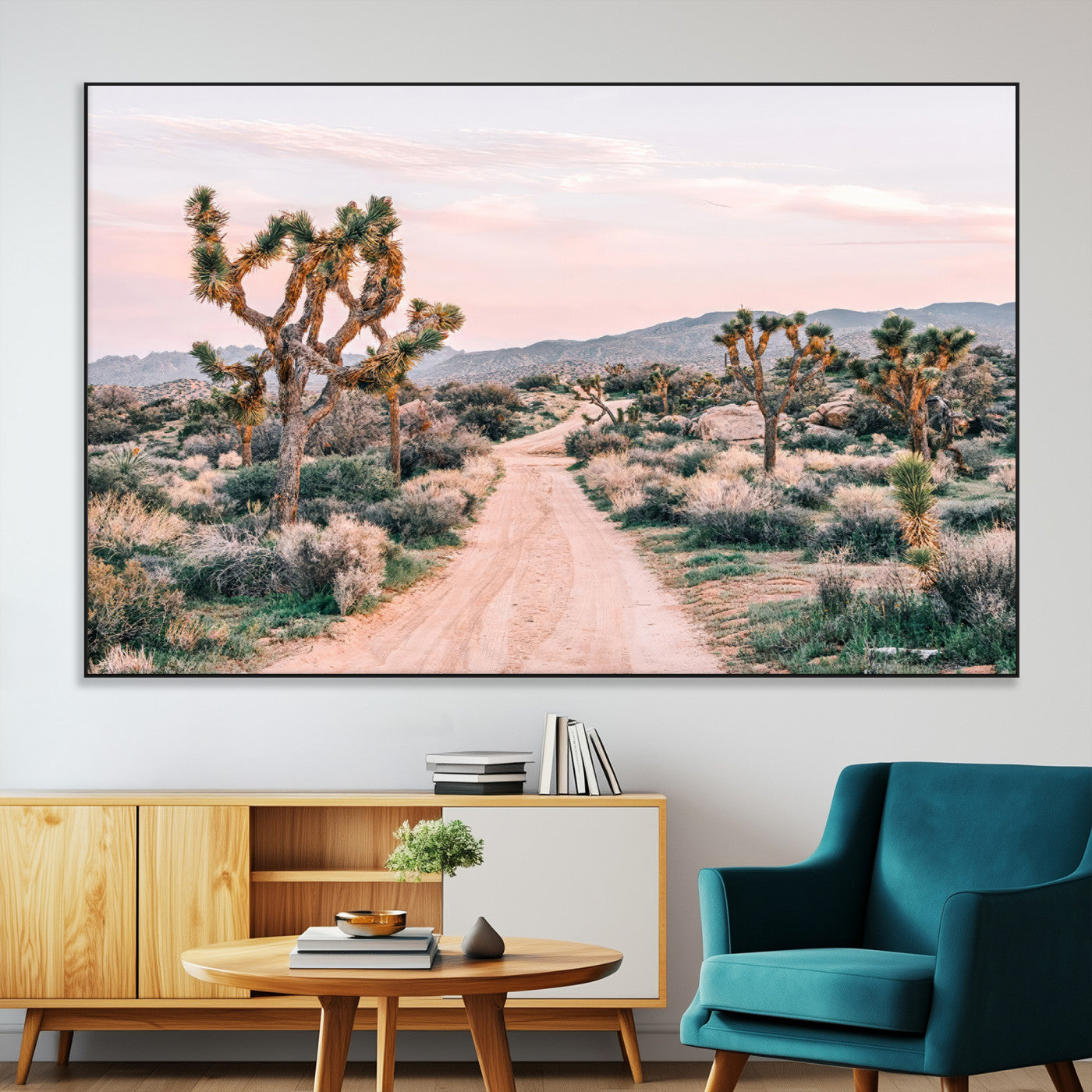 SEG-FC-51X34_Oversize - Joshua Tree Park Wall Art Canvas Print, Framed Desert Road Art Picture Print, Sunset Drive Perfect Southwestern Boho Decor Artwork