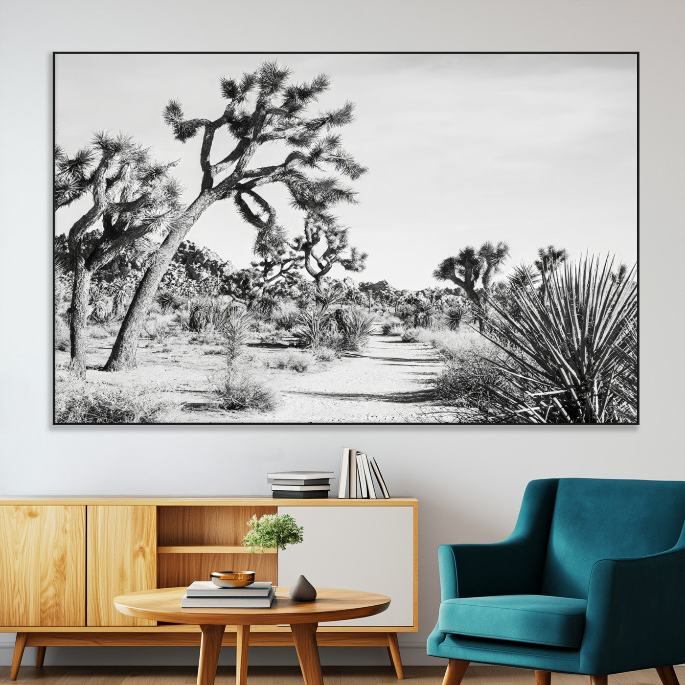 SEG-FC-51X34_Oversize - Joshua Tree Wall Art Canvas Print, Framed Desert Path Art Picture Print, Monochrome Desert Perfect Minimalist Desert Decor Artwork