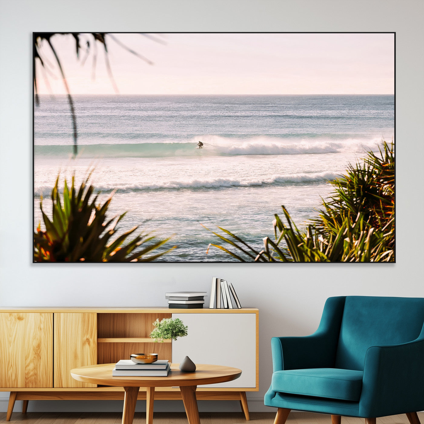 SEG-FC-51X34_Oversize - Ocean Surfer Wall Art Canvas Print, Framed Coastal Surf Art Picture Print, Tropical Beach Perfect Tropical Coastal Decor Artwork