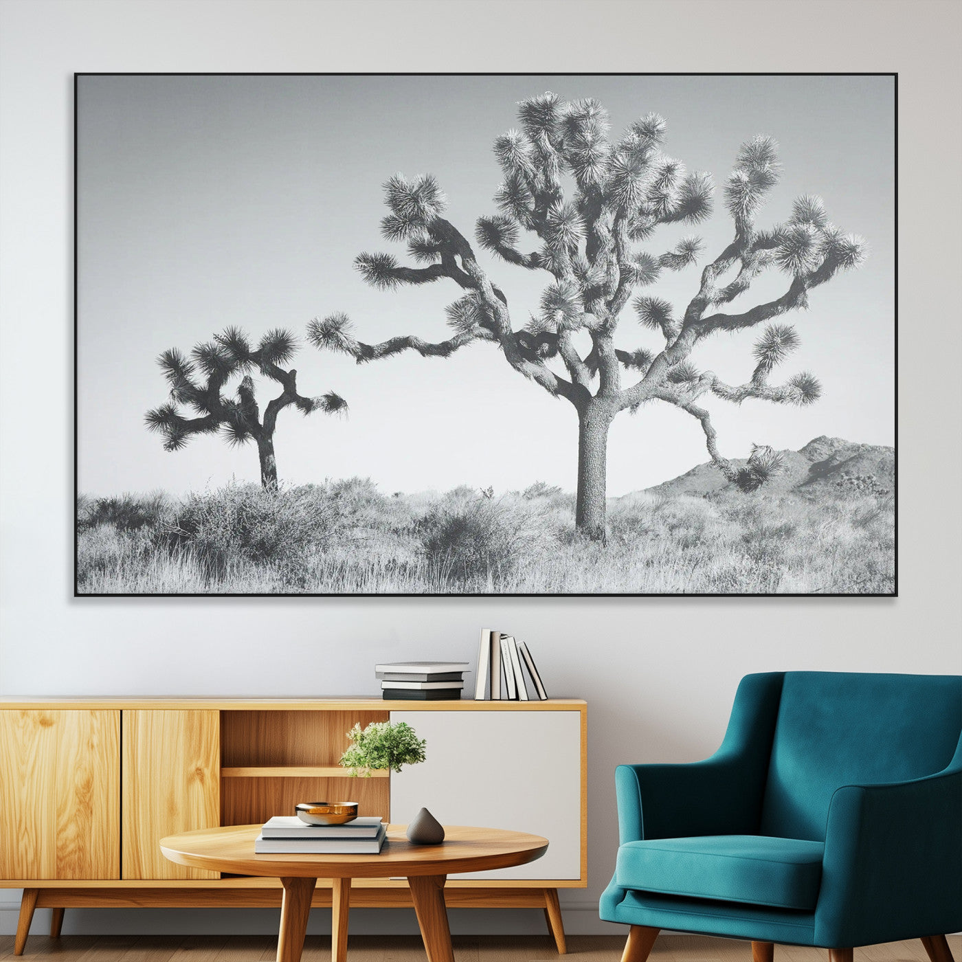 SEG-FC-51X34_Oversize - Joshua Tree Wall Art Canvas Print, Framed Black White Landscape Art Picture Print, Desert Tree Decor Perfect Southwestern Decor Artwork