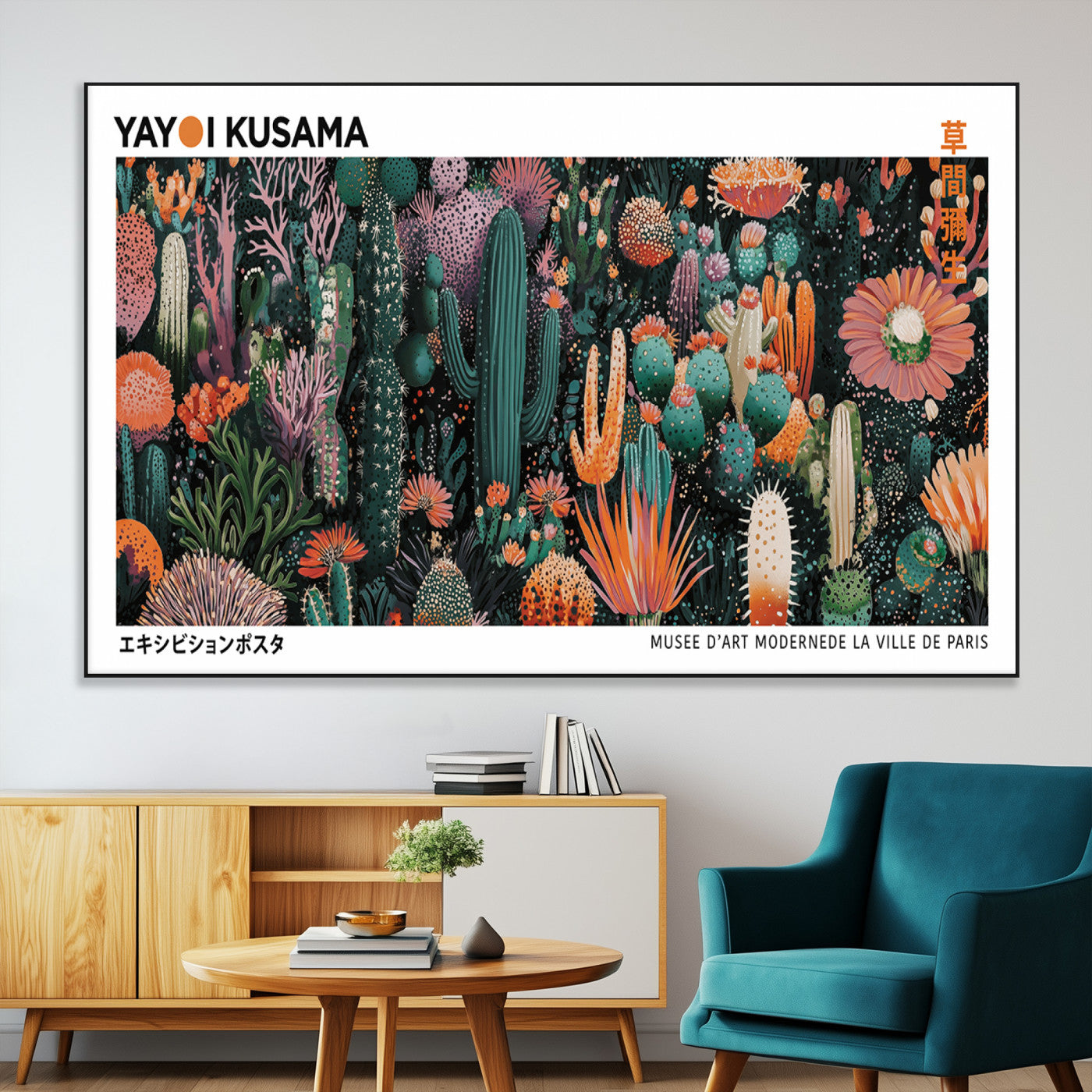 SEG-FC-51X34_Oversize - Modern Japanese Wall Art Print, Yayoi Kusama Print Wall Decor, Abstract Mount Fuji Canvas Print,