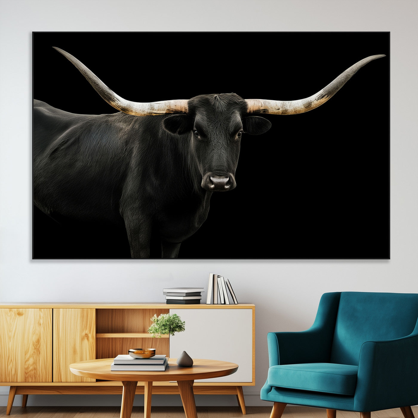 SEG-FC-51X34_Oversize - Texas Longhorn Wall Art Canvas Print, Framed Rustic Western Art Picture Print, Farmhouse Animal Perfect Modern Western Minimalist Decor Artwork