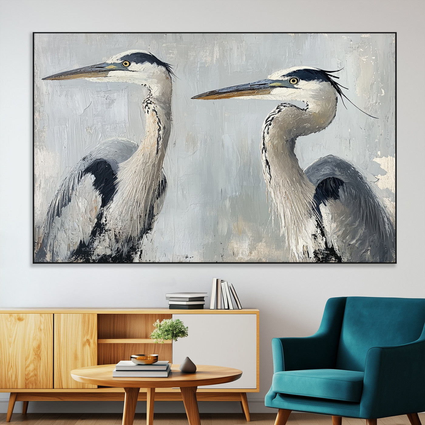 SEG-FC-51X34_Oversize - Bird Canvas Decor Wall Art Canvas Print, Framed Coastal Bird Pair Art Picture Print, Minimalist Wildlife Wall Perfect Coastal Minimalist Decor Artwork