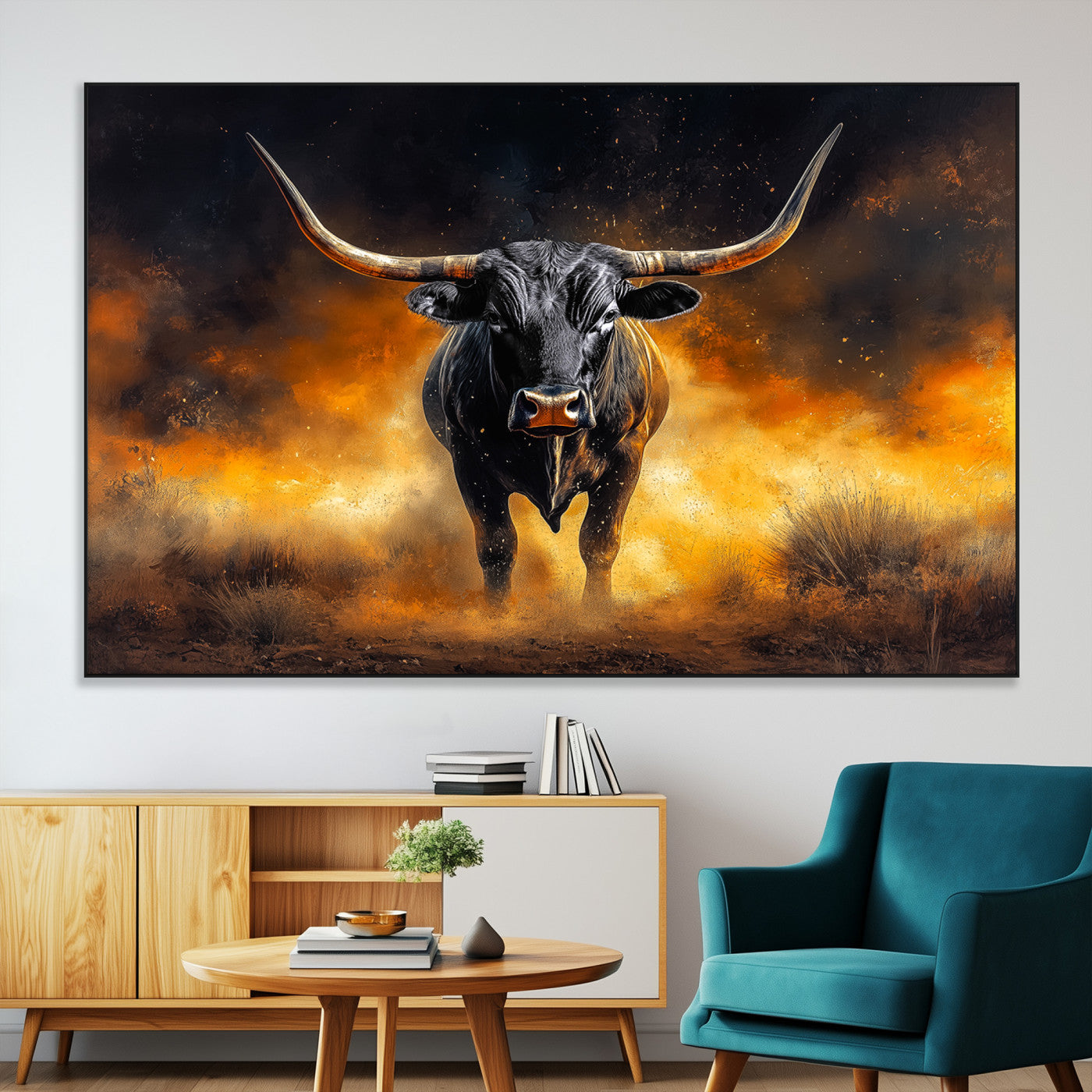 SEG-FC-51X34_Oversize - Longhorn Canvas Wall Art Canvas Print, Framed Bold Bull Wall Art Art Picture Print, Western Animal Decor Perfect Western Dramatic Decor Artwork