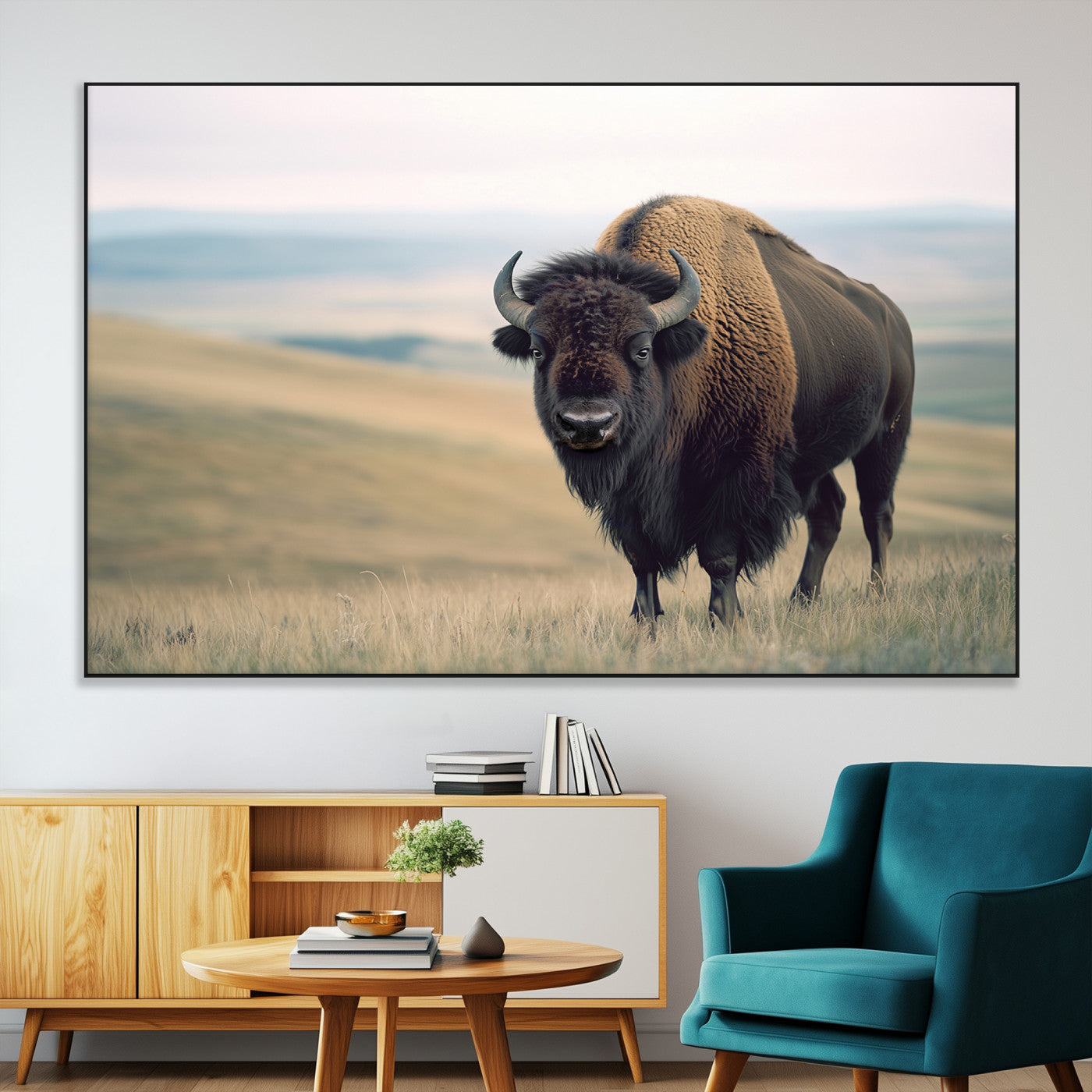 SEG-FC-51X34_Oversize - Bison Wall Art Wall Art Canvas Print, Framed Buffalo Canvas Print Art Picture Print, American Bison Decor Perfect Rustic Western Decor Artwork