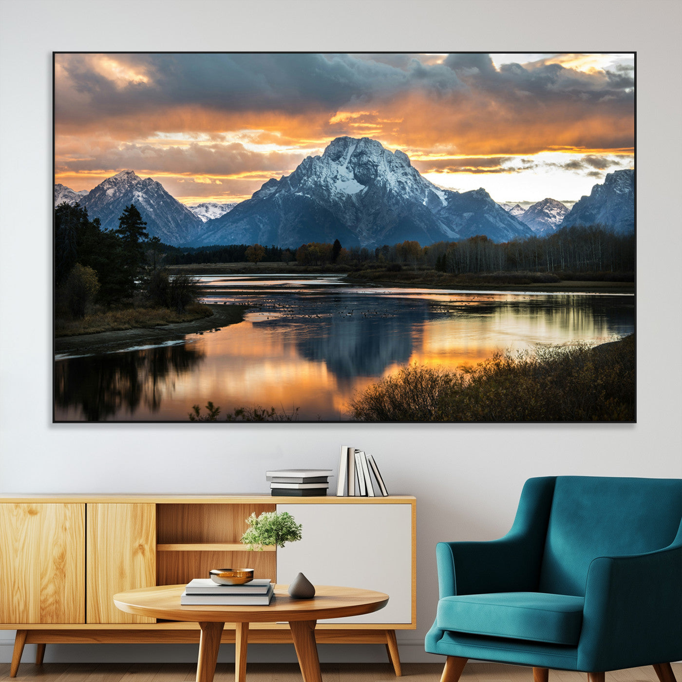 SEG-FC-51X34_Oversize - Mountain Sunset Wall Art Canvas Print, Framed Alpine Wilderness Art Picture Print, Golden Hour Perfect Wilderness Decor Artwork