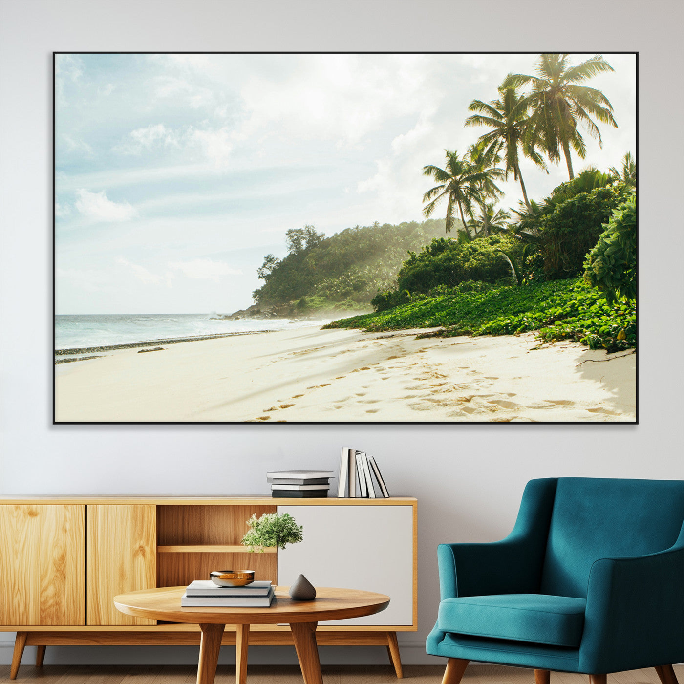 SEG-FC-51X34_Oversize - Relaxing Beach Wall Art Canvas Print, Framed Ocean View Art Picture Print, Coastal Serenity Perfect Tropical Coastal Decor Artwork