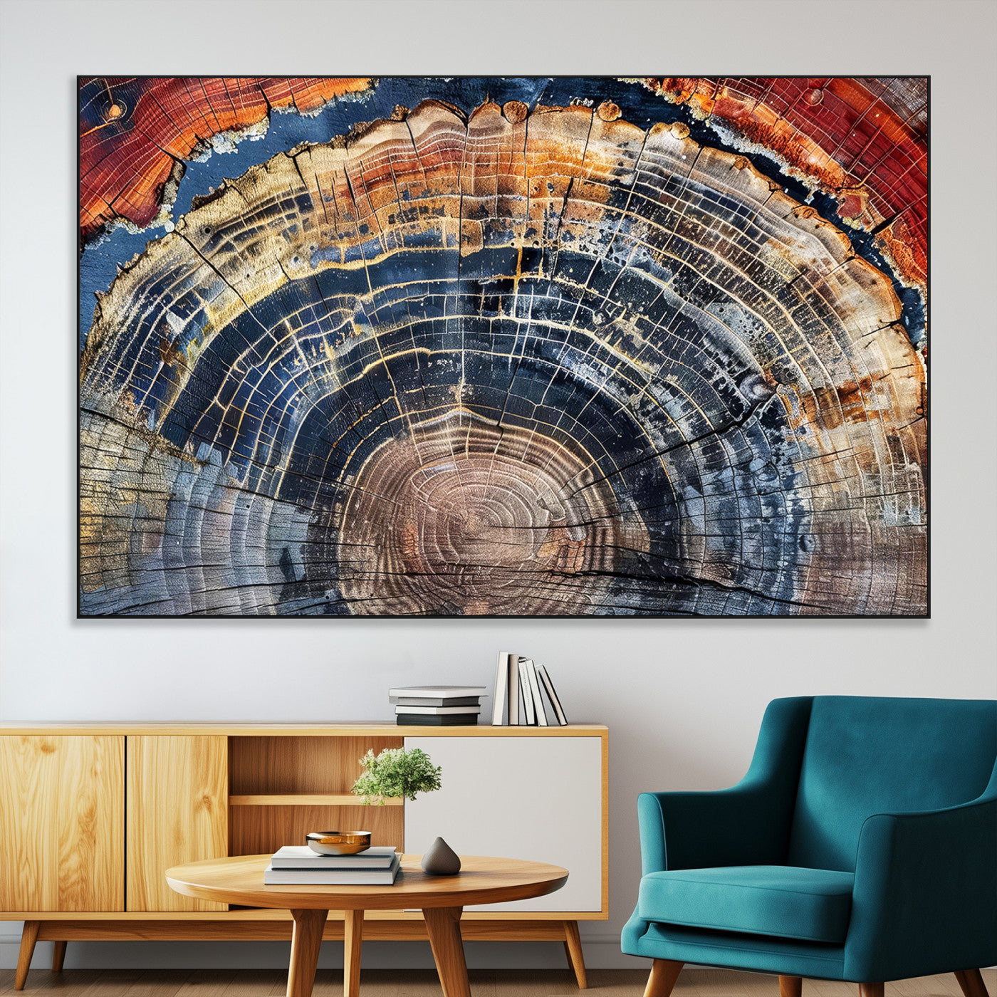 SEG-FC-51X34_Oversize - Tree Rings Wall Art Canvas Print, Framed Wood Texture Art Picture Print, Petrified Wood Perfect Modern Rustic Decor Artwork