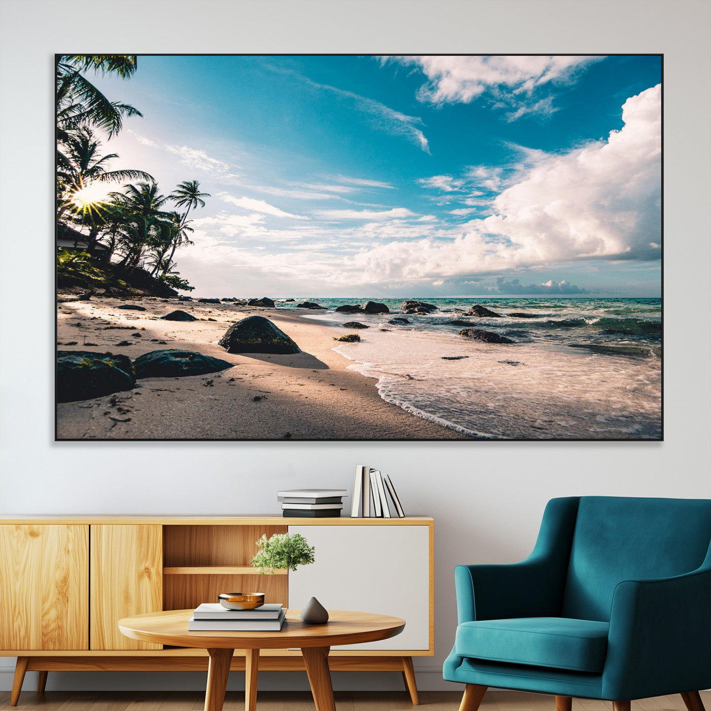 SEG-FC-51X34_Oversize - Tropical Beach Wall Art Canvas Print, Framed Ocean Waves Art Picture Print, Relazxing Seascape Perfect Tropical Coastal Decor Artwork