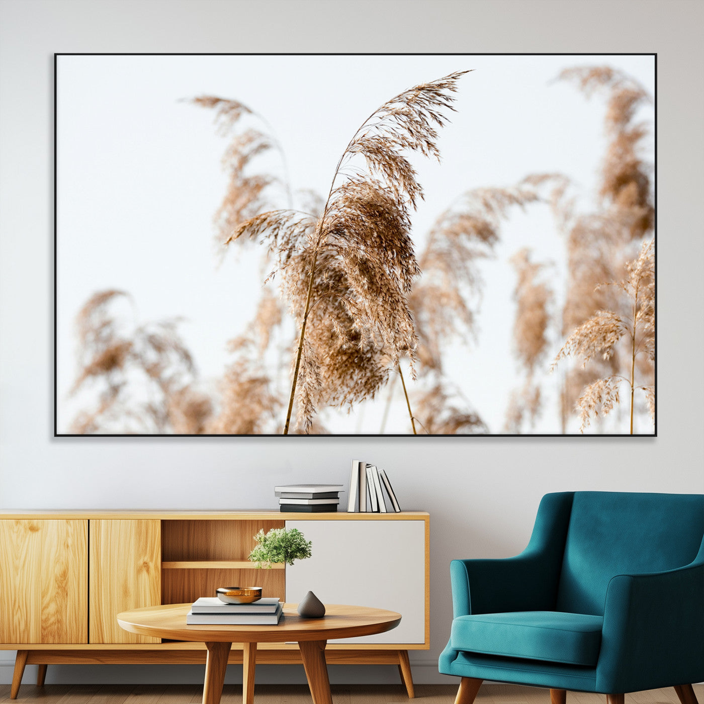 SEG-FC-51X34_Oversize - Pampas Grass Wall Art Canvas Print, Framed Neutral Tones Art Picture Print, Minimalist Nature Perfect Boho Decor Artwork