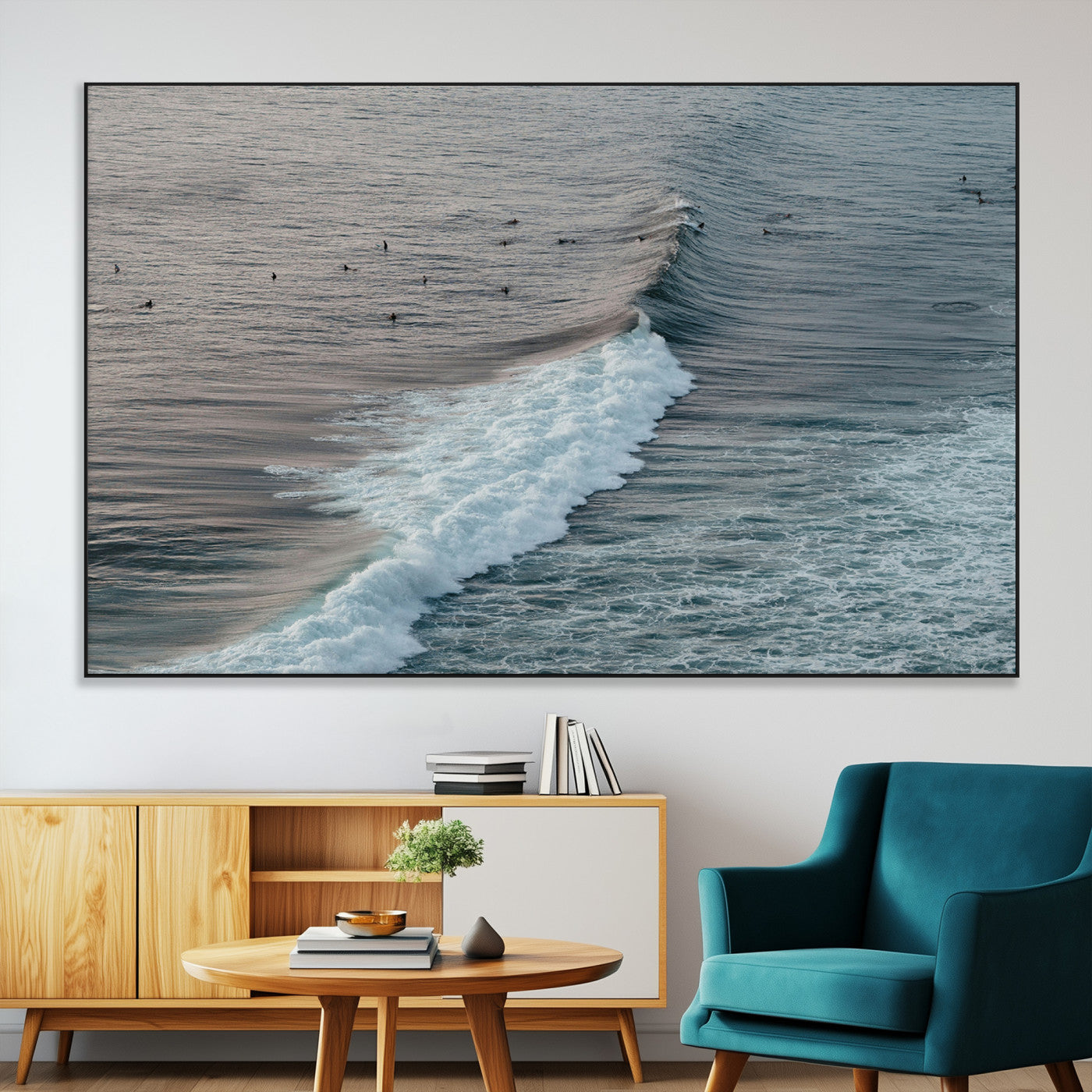 SEG-FC-51X34_Oversize - Ocean Waves Wall Art Canvas Print, Framed Coastal Serenity Art Picture Print, Surf Perfect Coastal Decor Artwork