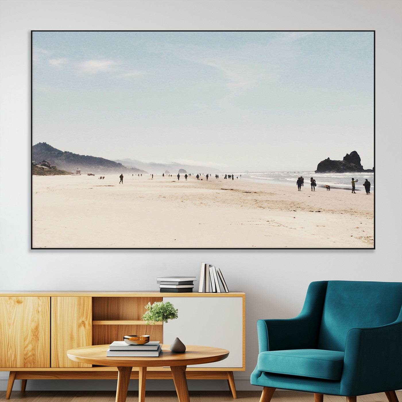 SEG-FC-51X34_Oversize - Minimalist Beach Wall Art Canvas Print, Framed Coastal Serenity Art Picture Print, Soft Sand Perfect Coastal Decor Artwork