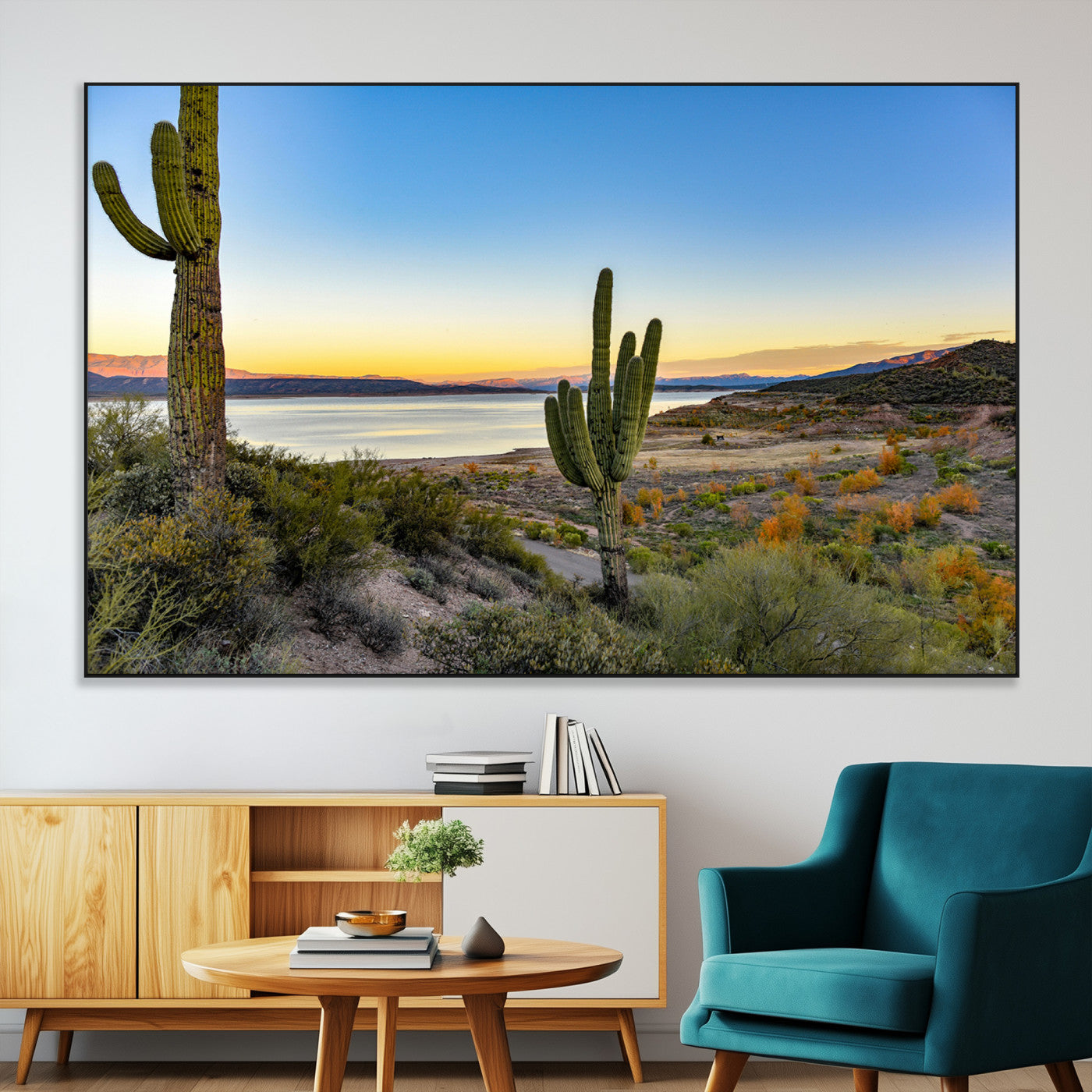 SEG-FC-51X34_Oversize - Saguaro Cactus Wall Art Canvas Print, Framed Desert Sunset Art Picture Print, Southwestern Perfect Southwestern Decor Artwork