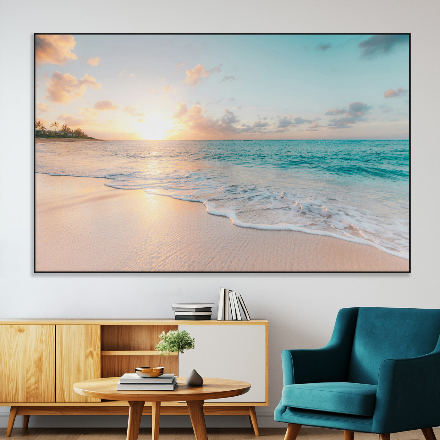 SEG-FC-51X34_Oversize - Beach Sunset Wall Art Canvas Print, Framed Ocean Waves Art Picture Print, Summer Escape Perfect Coastal Decor Artwork