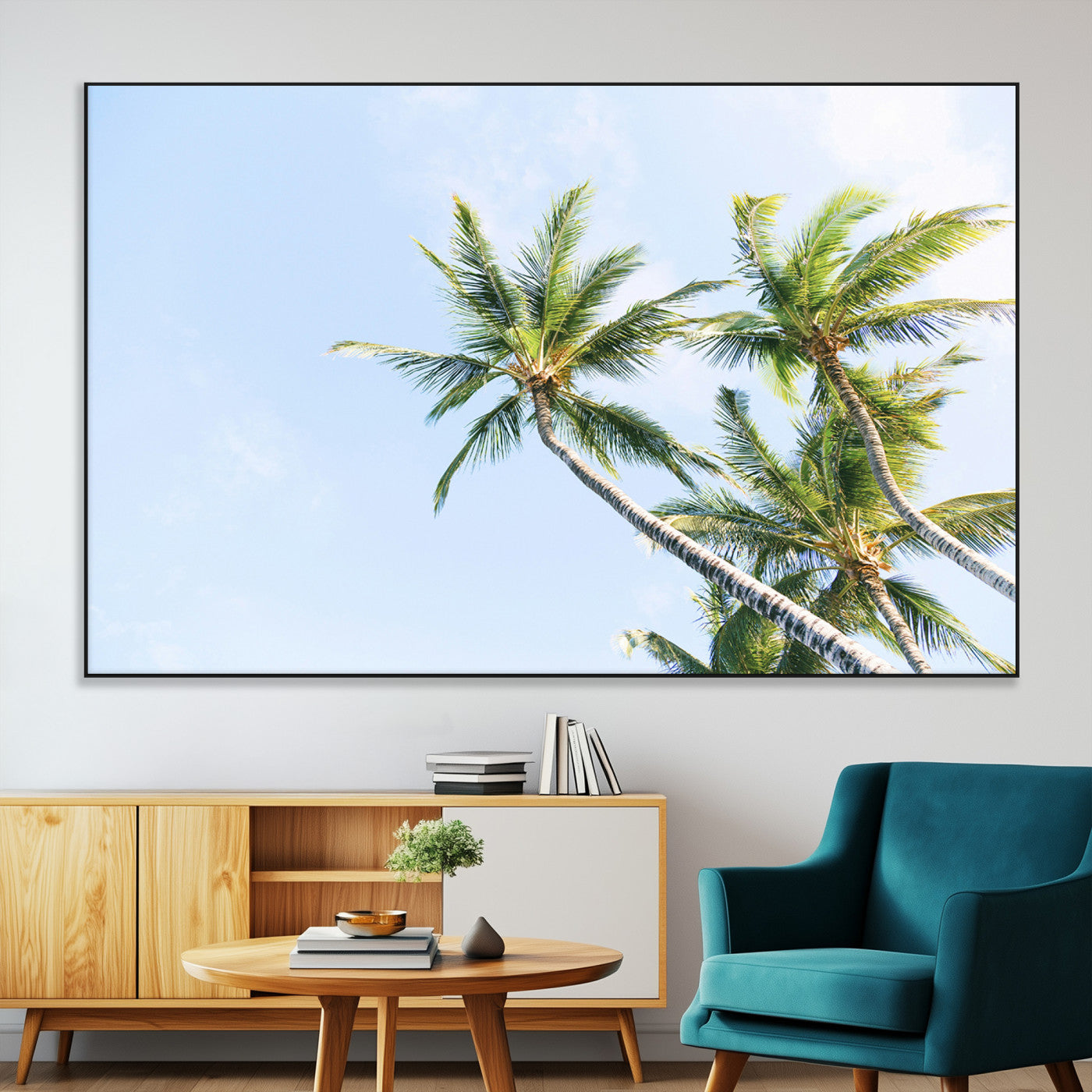 SEG-FC-51X34_Oversize - Palm Trees Wall Art Canvas Print, Framed Tropical Art Picture Print, Coastal Perfect Tropical Decor Artwork