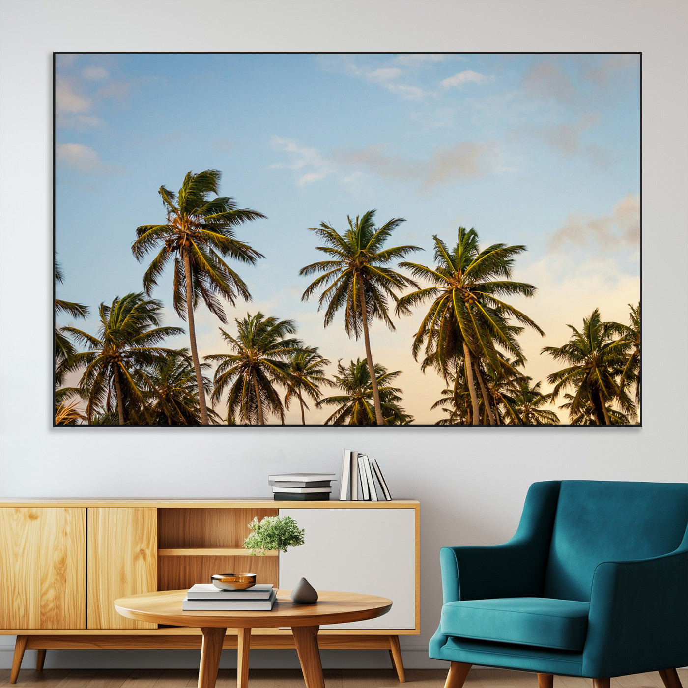 SEG-FC-51X34_Oversize - Palm Trees Wall Art Canvas Print, Framed Tropical Vibes Art Picture Print, Coastal Sunset Perfect Coastal Boho Decor Artwork