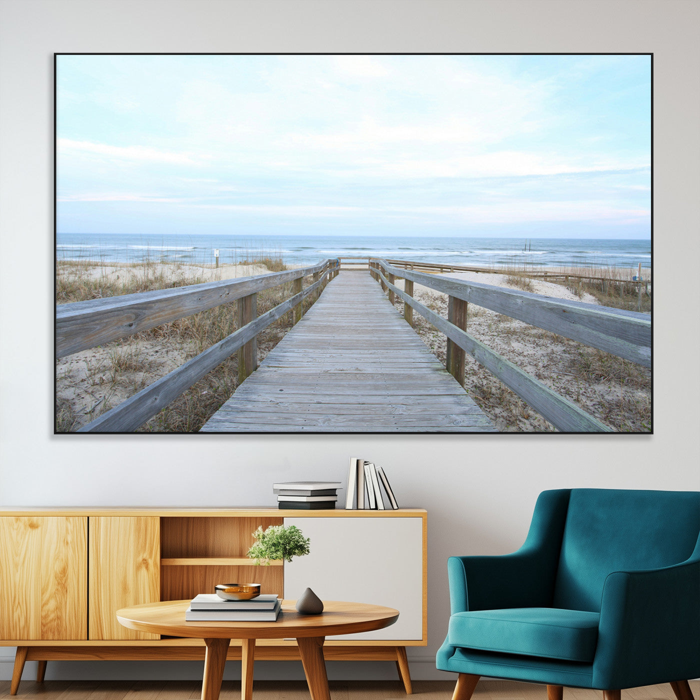 SEG-FC-51X34_Oversize - Beach Boardwalk Wall Art Canvas Print, Framed Coastal Serenity Art Picture Print, Ocean View Perfect Coastal Decor Artwork