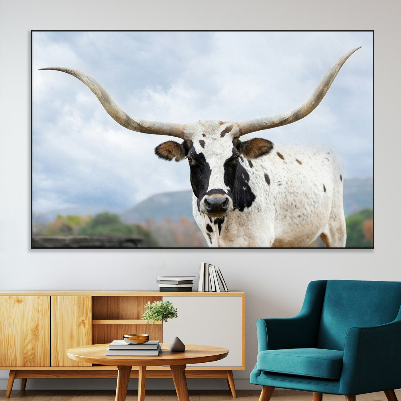 SEG-FC-51X34_Oversize - Texas Longhorn Wall Art Canvas Print, Framed Western Rustic Art Picture Print, Farmhouse Decor Perfect Farmhouse Decor Artwork
