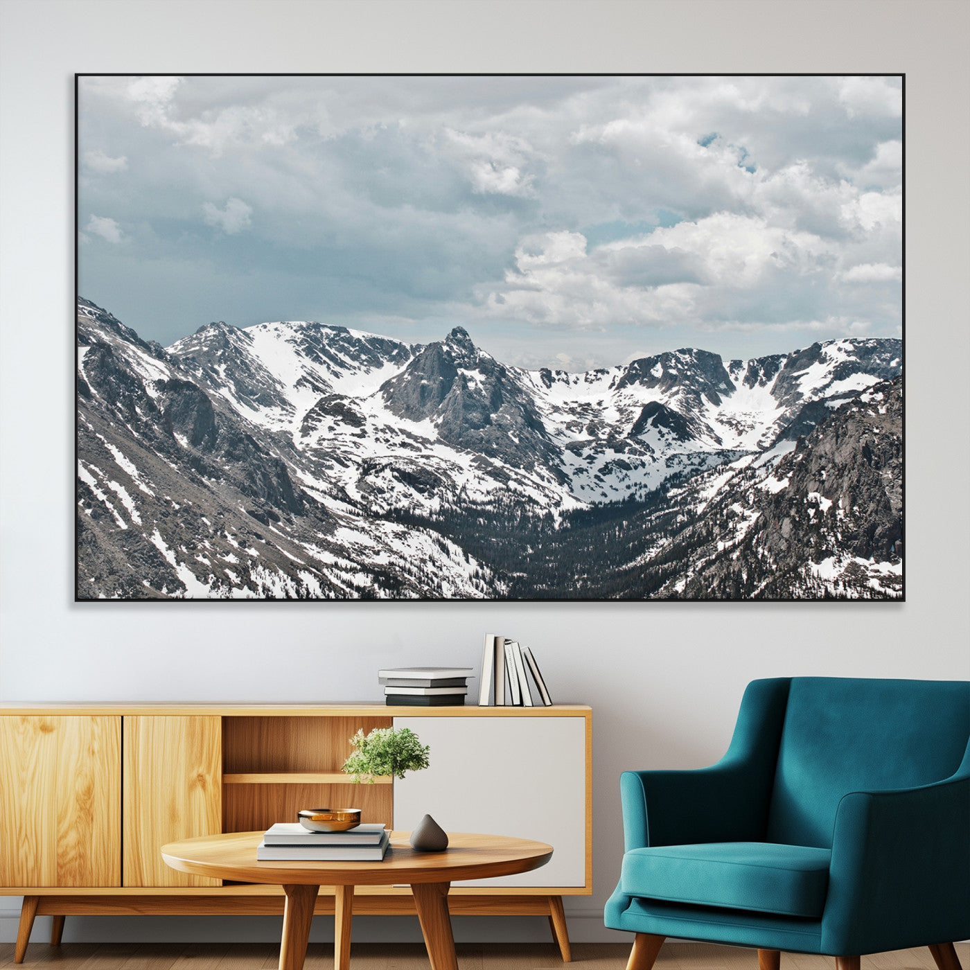 SEG-FC-51X34_Oversize - Snowy Peaks Wall Art Canvas Print, Framed Alpine Wilderness Art Picture Print, Mountain Escape Perfect Winter Serenity Decor Artwork
