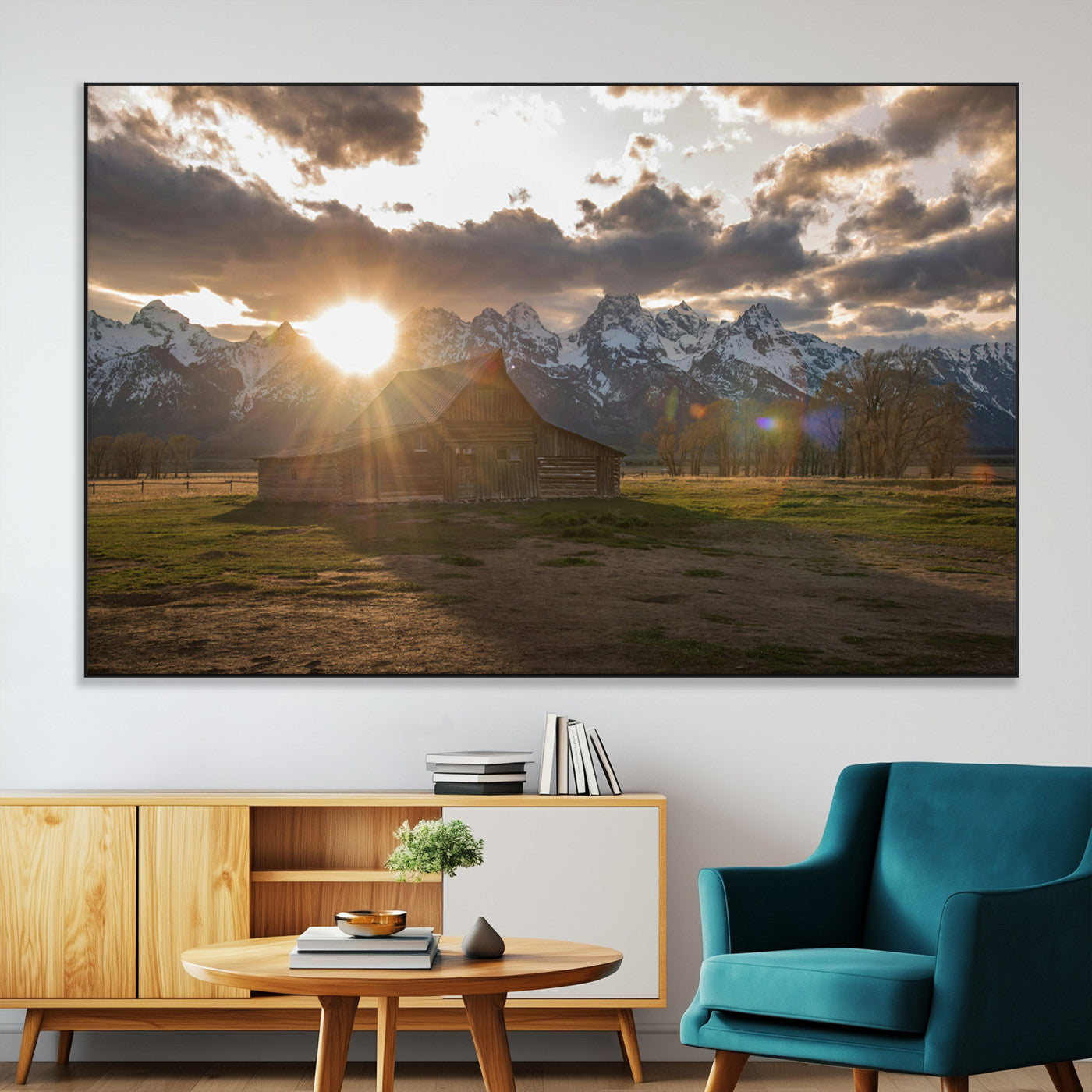 SEG-FC-51X34_Oversize - Snowy Peaks Wall Art Canvas Print, Framed Nature Escape Art Picture Print, Rustic Charm Perfect Rustic Western Decor Artwork