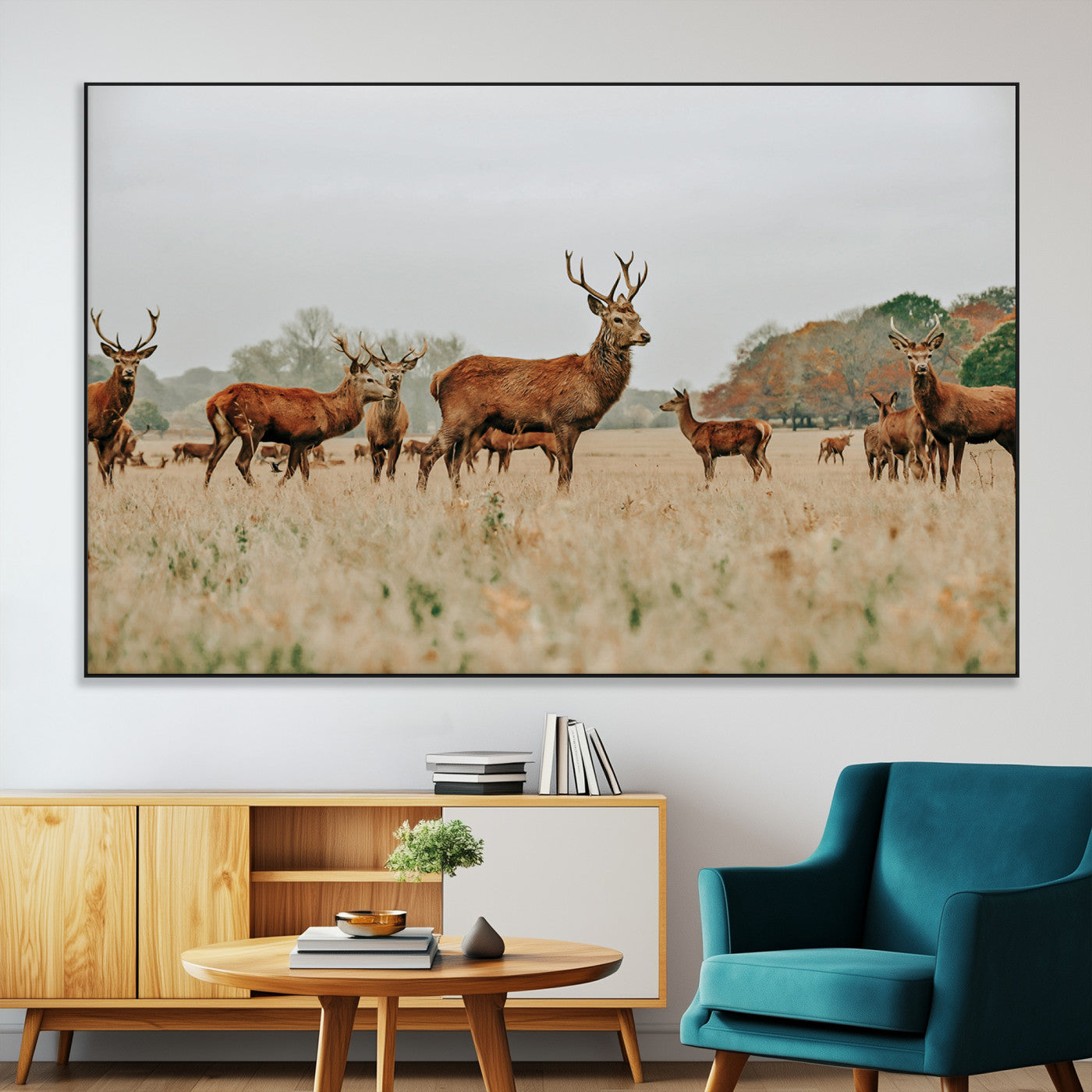 SEG-FC-51X34_Oversize - Rustic Deer Print Wall Art Canvas Print, Framed Autumn Nature Canvas Art Picture Print, Wildlife Art Print Perfect Rustic Wildlife Decor Artwork