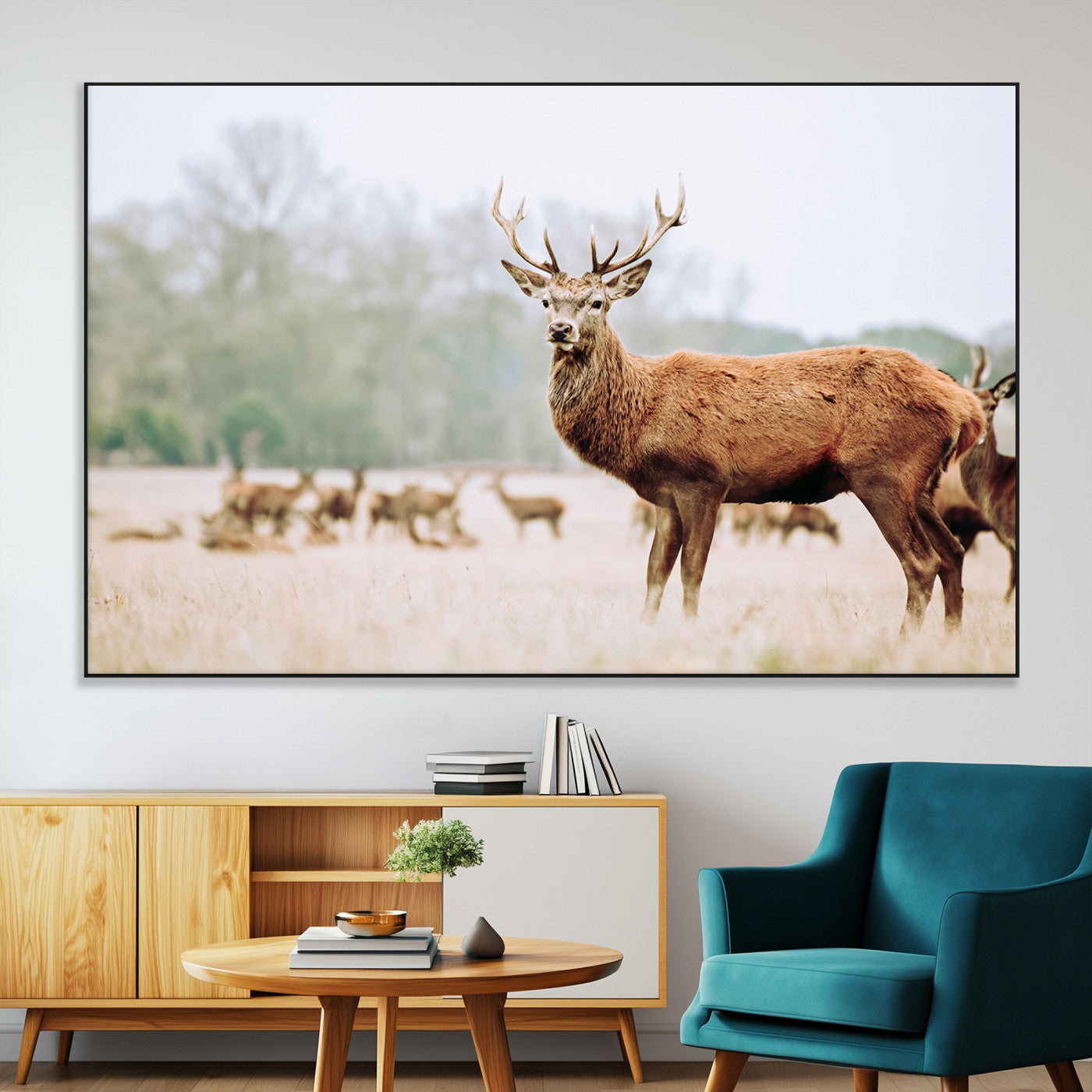 SEG-FC-51X34_Oversize - Rustic Nature Print Wall Art Canvas Print, Framed Deer Canvas Wall Art Art Picture Print, Nordic Animal Art Perfect Rustic Nature Decor Artwork