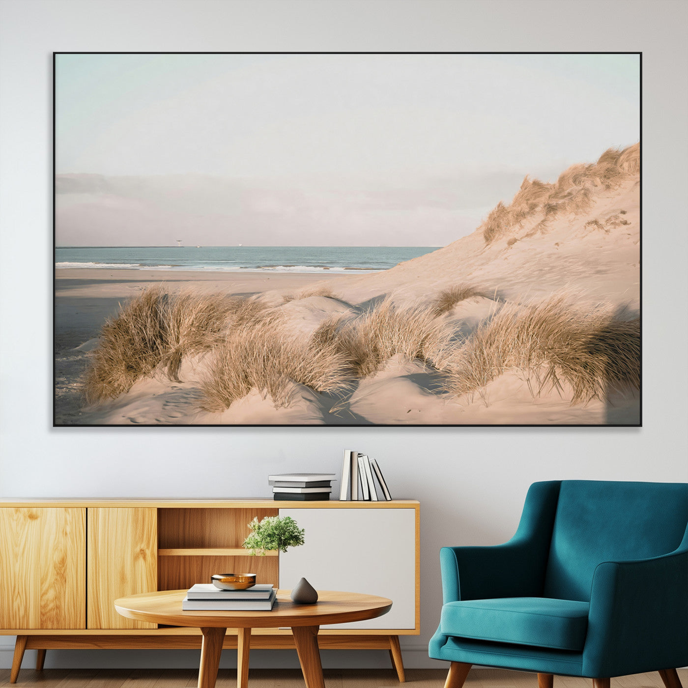 SEG-FC-51X34_Oversize - Beach Landscape Wall Art Canvas Print, Framed Sand Dune Photography Art Picture Print, Minimalist Seascape Perfect Coastal & Minimalist Decor Artwork