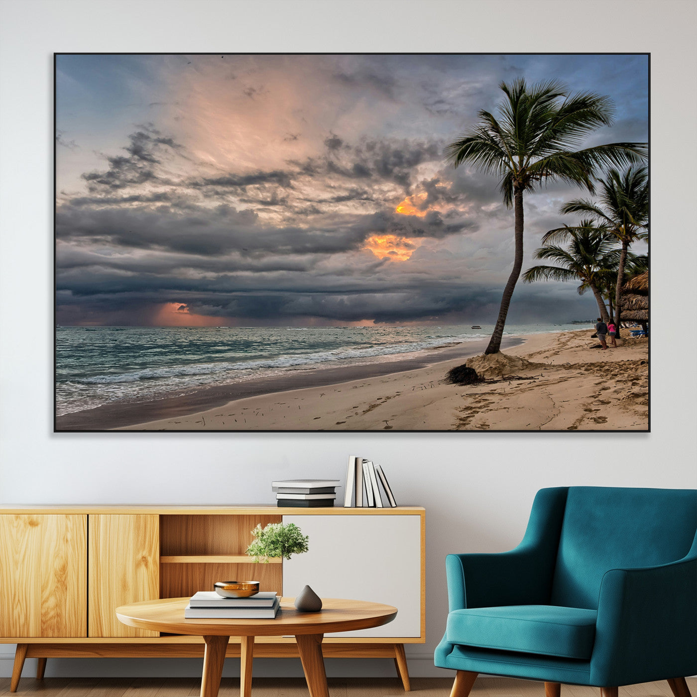 SEG-FC-51X34_Oversize - Tropical Storm Wall Art Canvas Print, Framed Moody Beach Art Picture Print, Dramatic Sky Perfect Tropical Coastal Decor Artwork