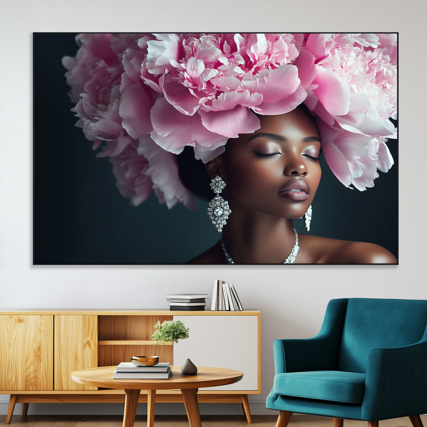 SEG-FC-51X34_Oversize - Black Beauty Petal Crown Wall Art Print Floral Petal Headpiece, Petal-Inspired Art, Floral Crown