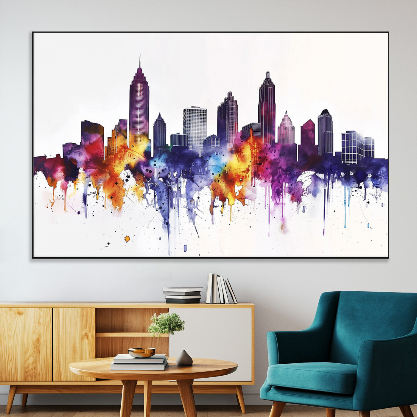 SEG-FC-51X34_Oversize - Atlanta Skyline Wall Art Print - Colorful Cityscape Watercolor Canvas
