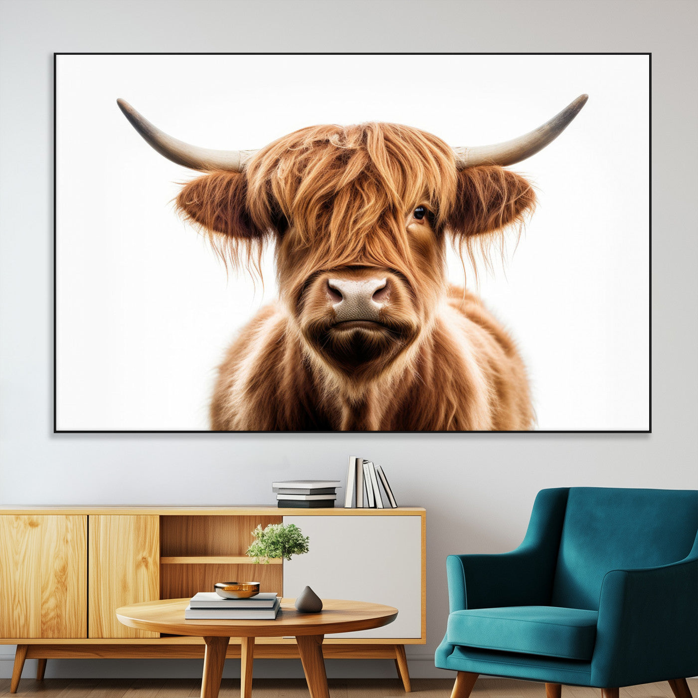 -Scottish Highland Cow Canvas Print, Framed Highland Cow Canvas Home Decor
