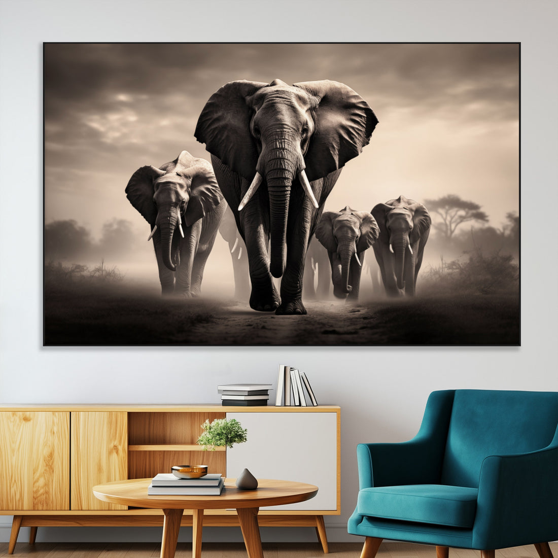 Elephant Family Wall Art Canvas Print, Framed Elephant Wall Art Home Decor
