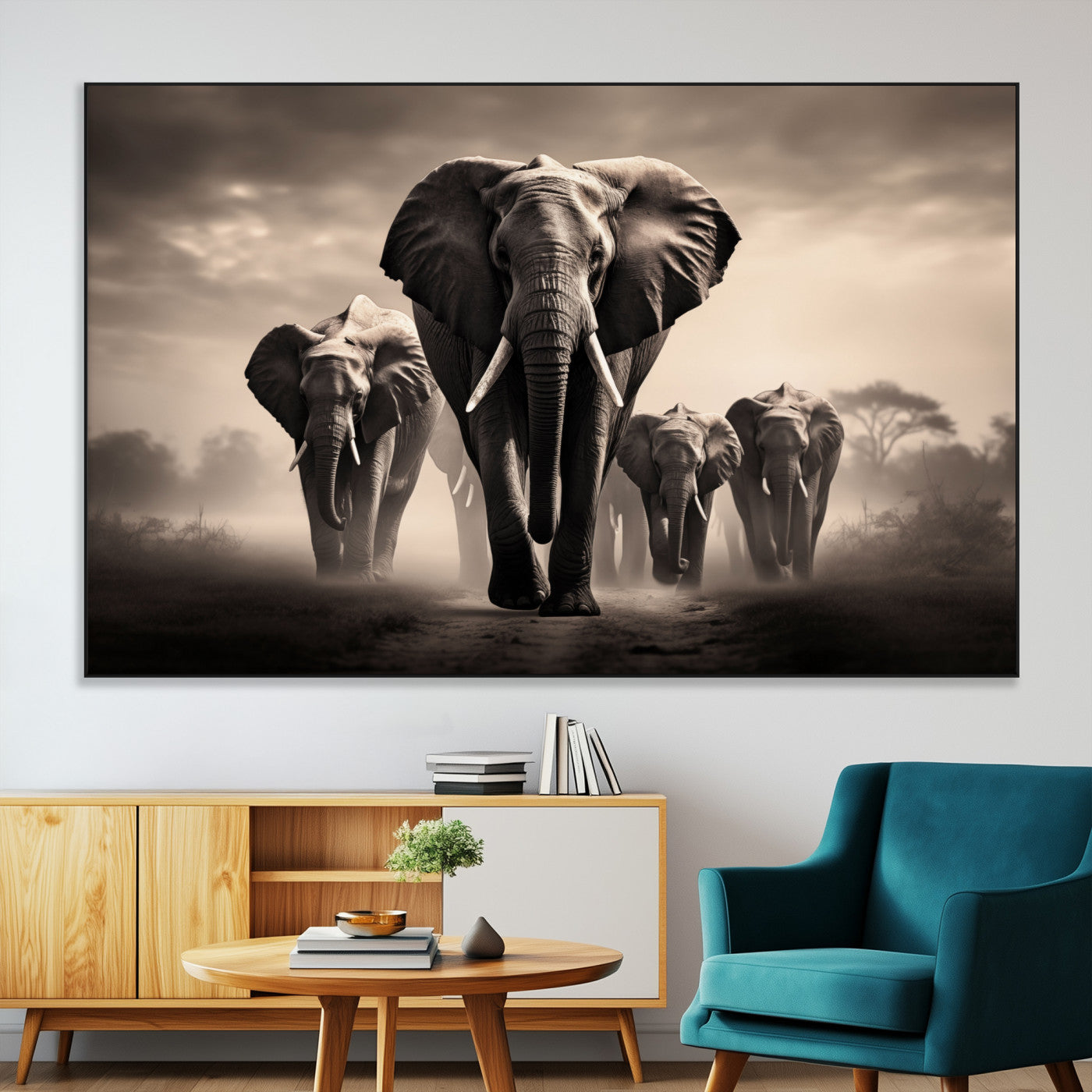 SEG-FC-51X34_Oversize - Elephant Family Wall Art Canvas Print, Framed Elephant Wall Art Home Decor