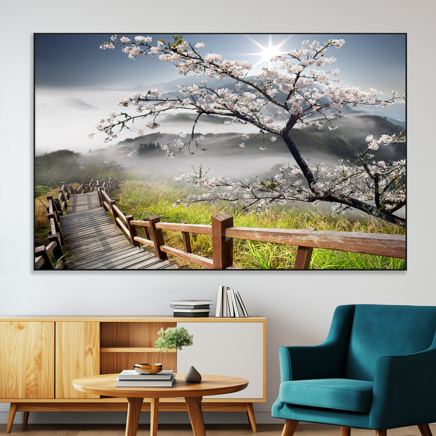 SEG-FC-51X34_Oversize - Sakura Cherry Blossom Pathway Canvas Wall Art – Tranquil Walk Through Blossoming Nature – Ready to