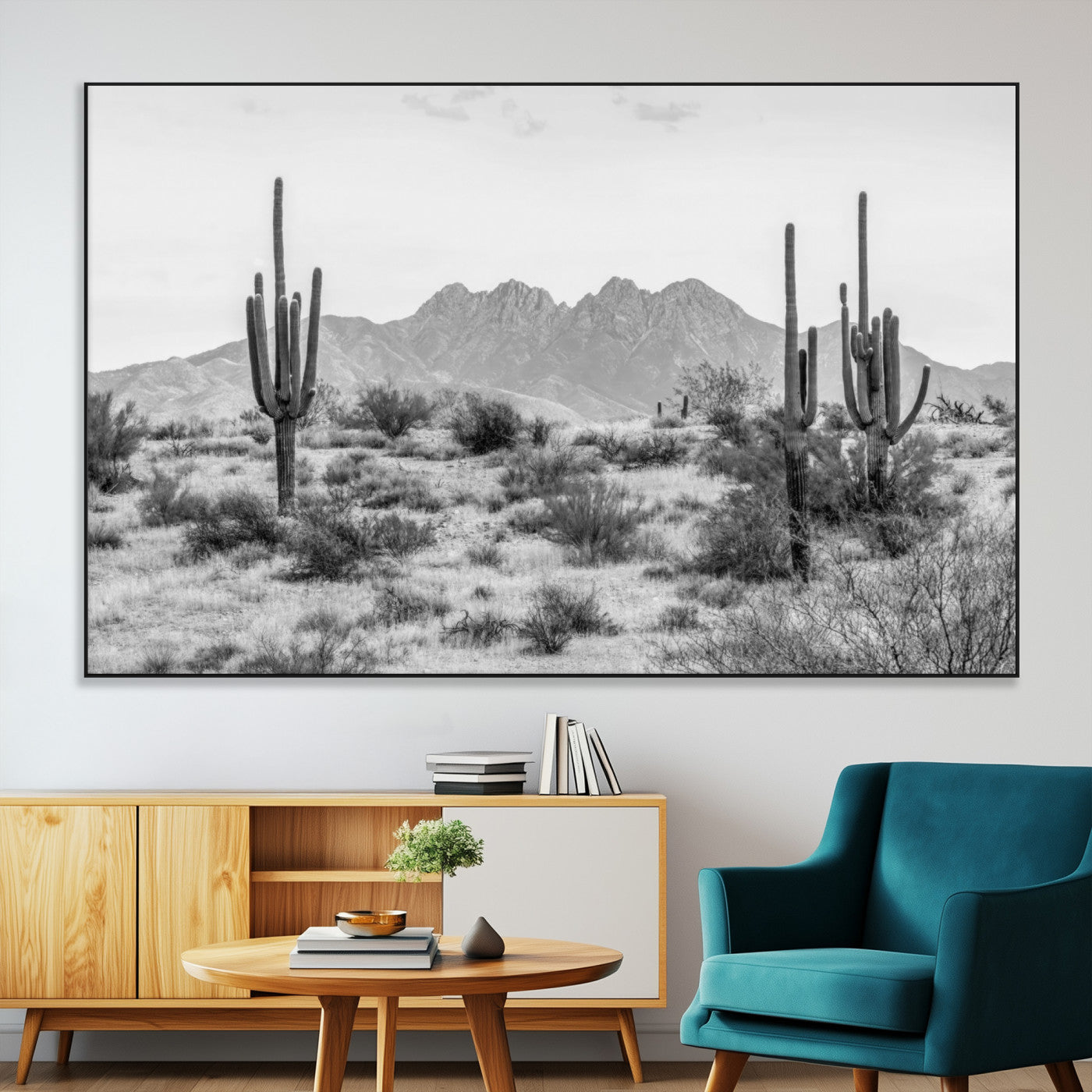 SEG-FC-51X34_Oversize - Black White Arizona Desert Canvas Wall Art Cactus Farmhouse Wall Art