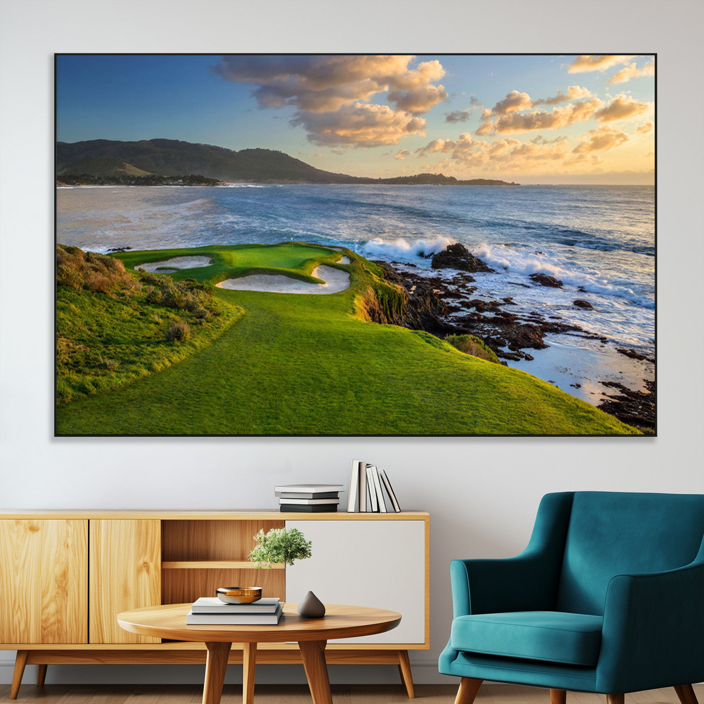 SEG-FC-51X34_Oversize - Stunning Coastal Golf Course at Sunset with Rolling Green Fairways and Ocean Waves – Perfect Wall