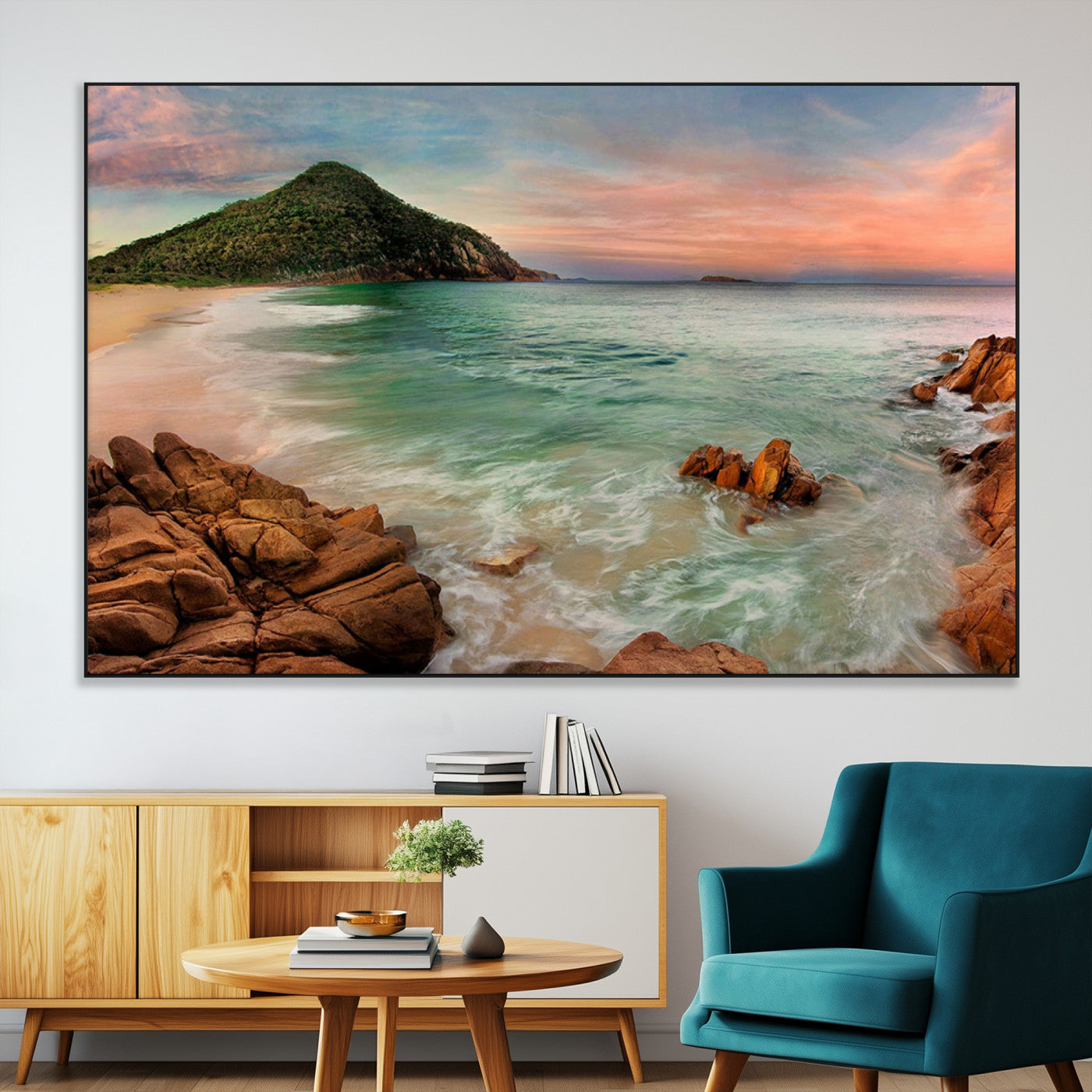 SEG-FC-51X34_Oversize - Stunning Coastal Landscape with Rocky Shore and Green Hills at Sunset – Beautiful Ocean View Wall