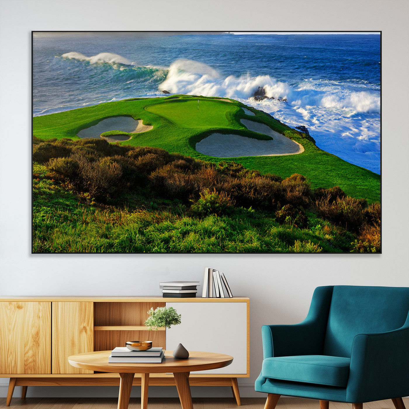 SEG-FC-51X34_Oversize - Ocean Cliffside Golf Course Green Waves Surf Sand Bunker Scenic Coastal Landscape Nature Wall Art