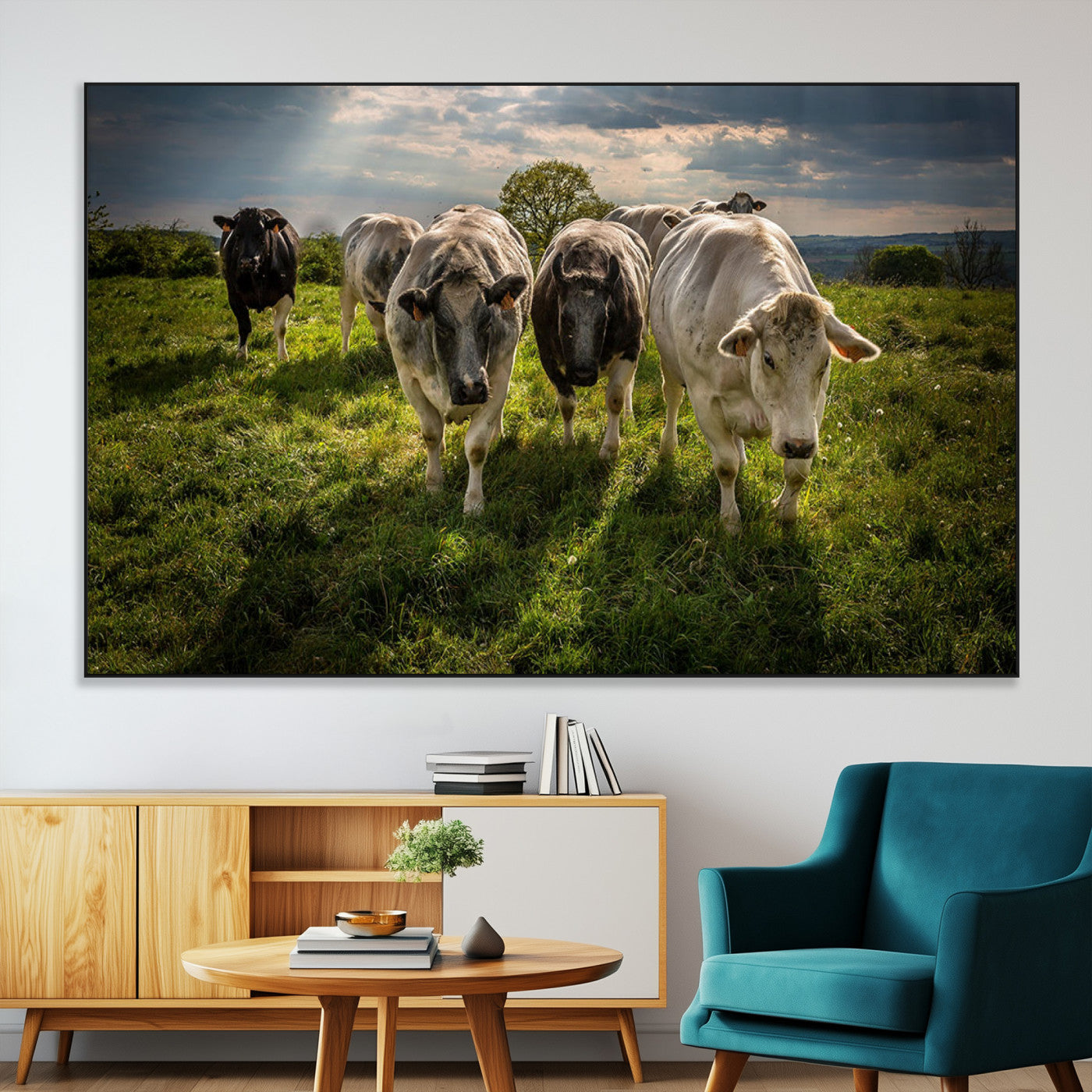 SEG-FC-51X34_Oversize - Grazing Cattle Herd Pasture Green Field Livestock Natural Farm Animals Rural Life Outdoor Wall Art