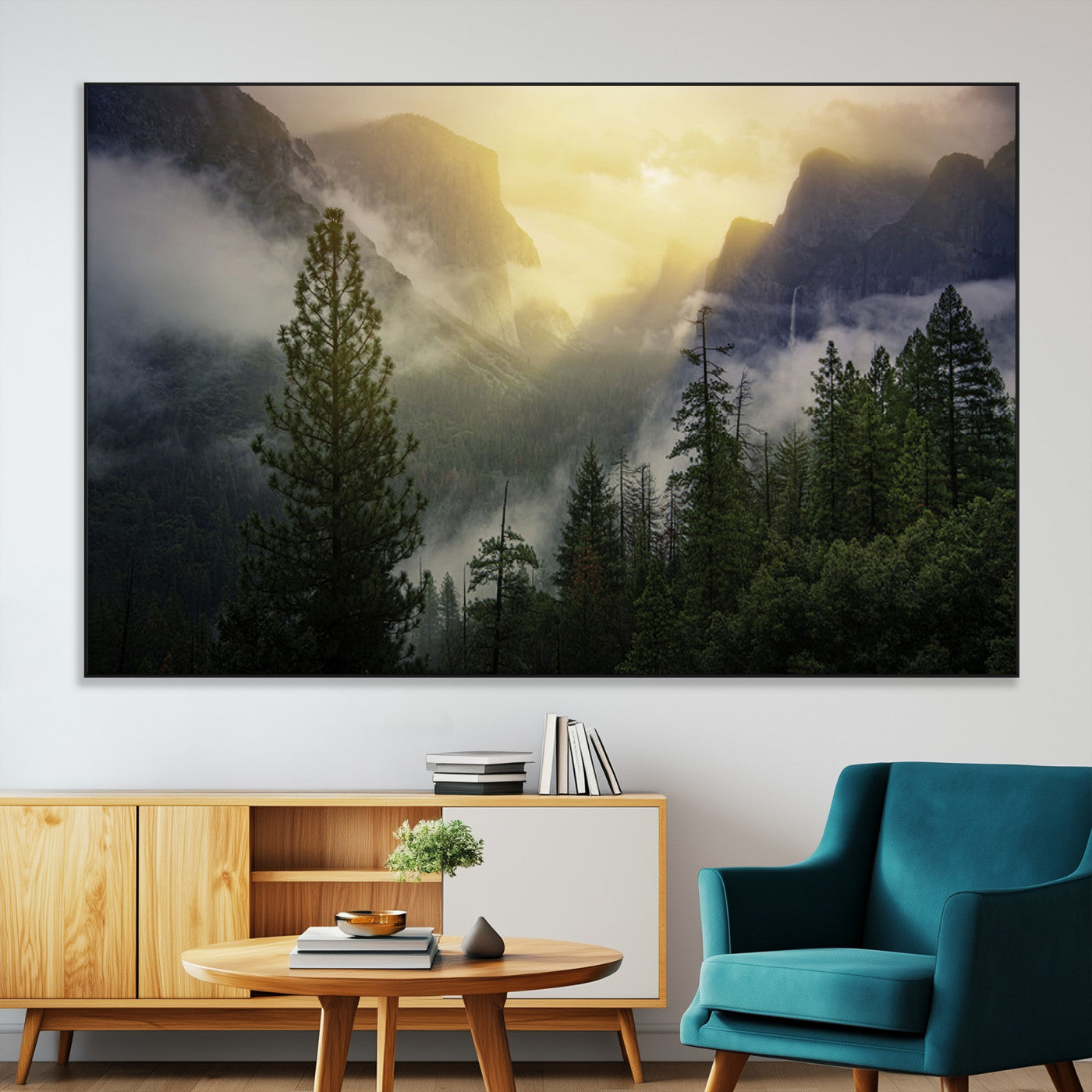 SEG-FC-51X34_Oversize - Misty Forest Sunrise Mountain Valley Pine Trees Foggy Landscape Nature Scenic Outdoors Calm Tranquil